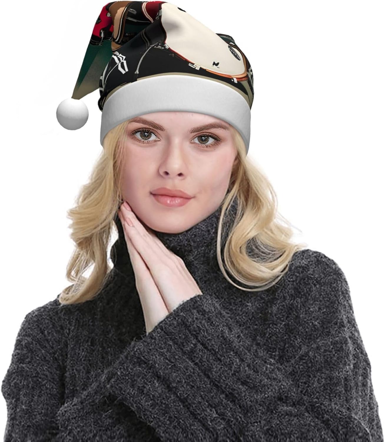 QINZHENG Personalized Santa Hat with Jazz Drum Print