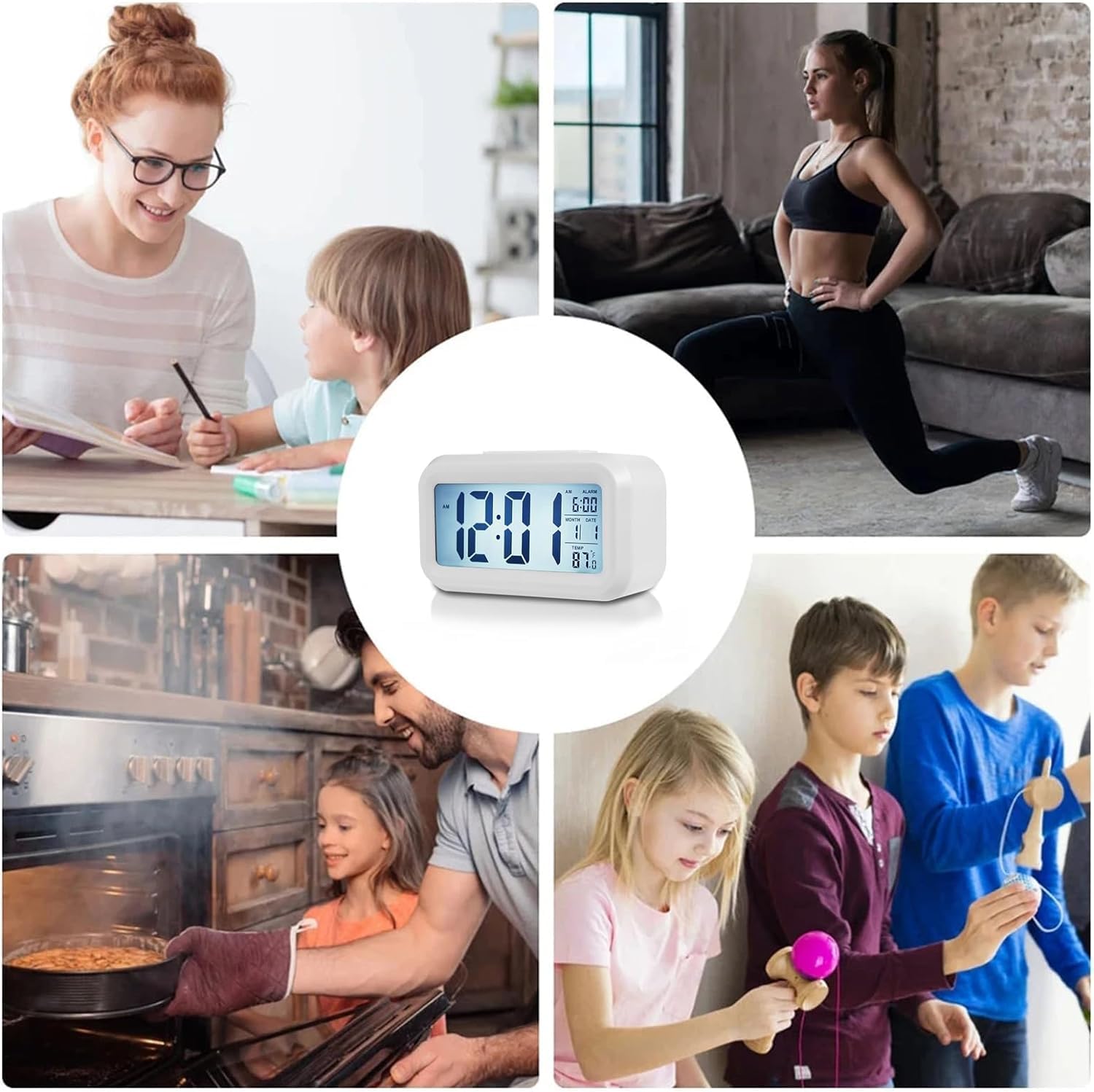 Hooporia White Digital Alarm Clock with LCD Screen and Snooze