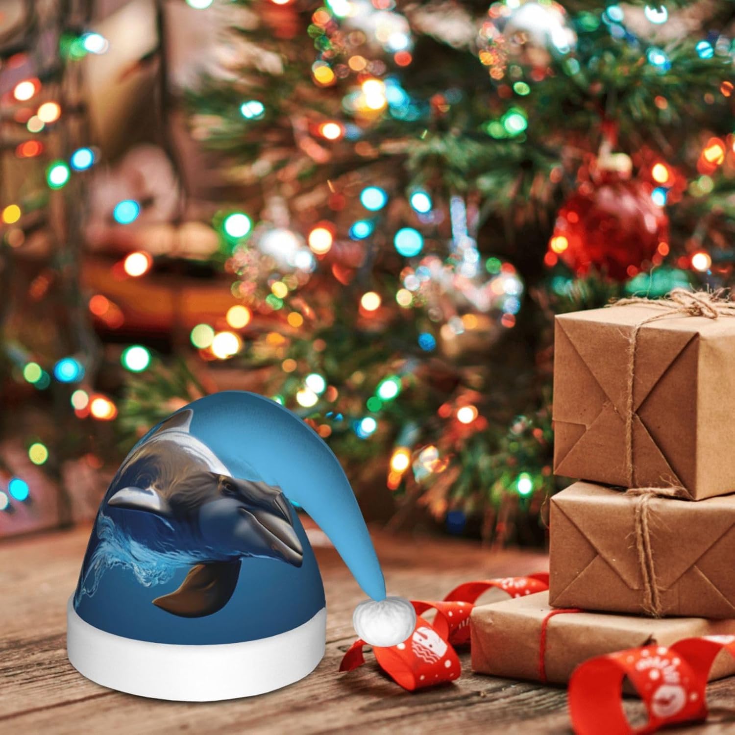 Unique 3D Dolphin Print Santa Hat Small Size