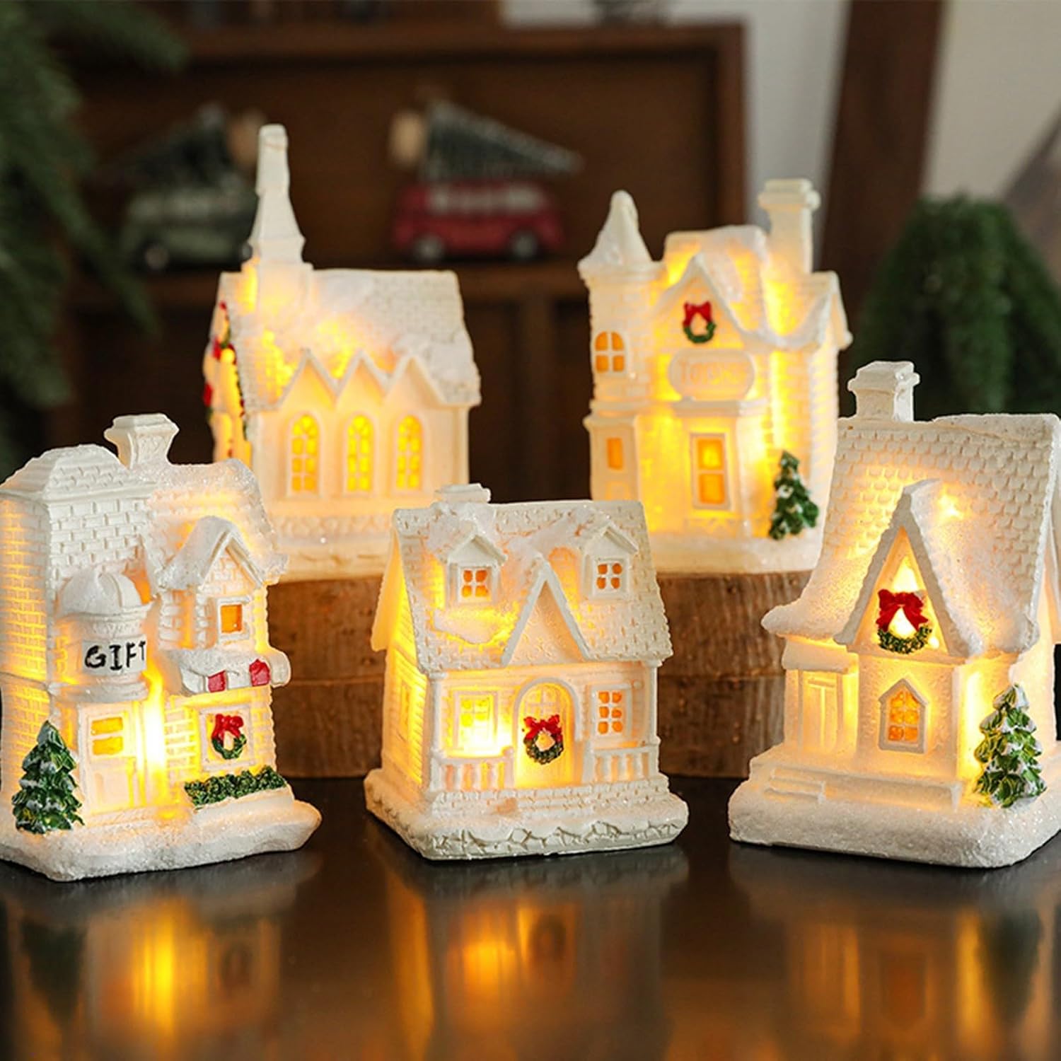 LuxeOne Christmas Village Houses with LED Lights