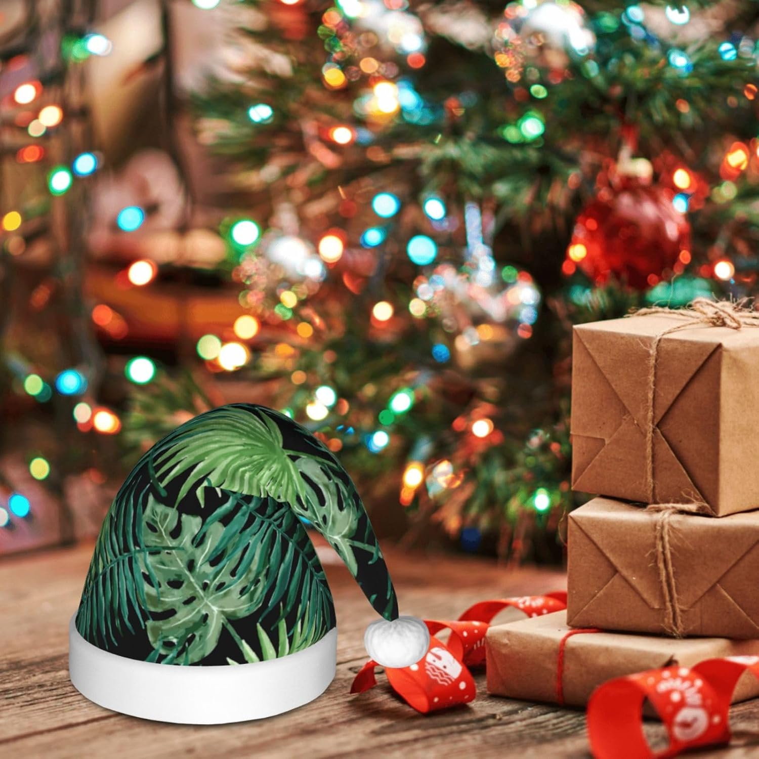 Transparent Palm Leaf Print Christmas Santa Hat Small Size