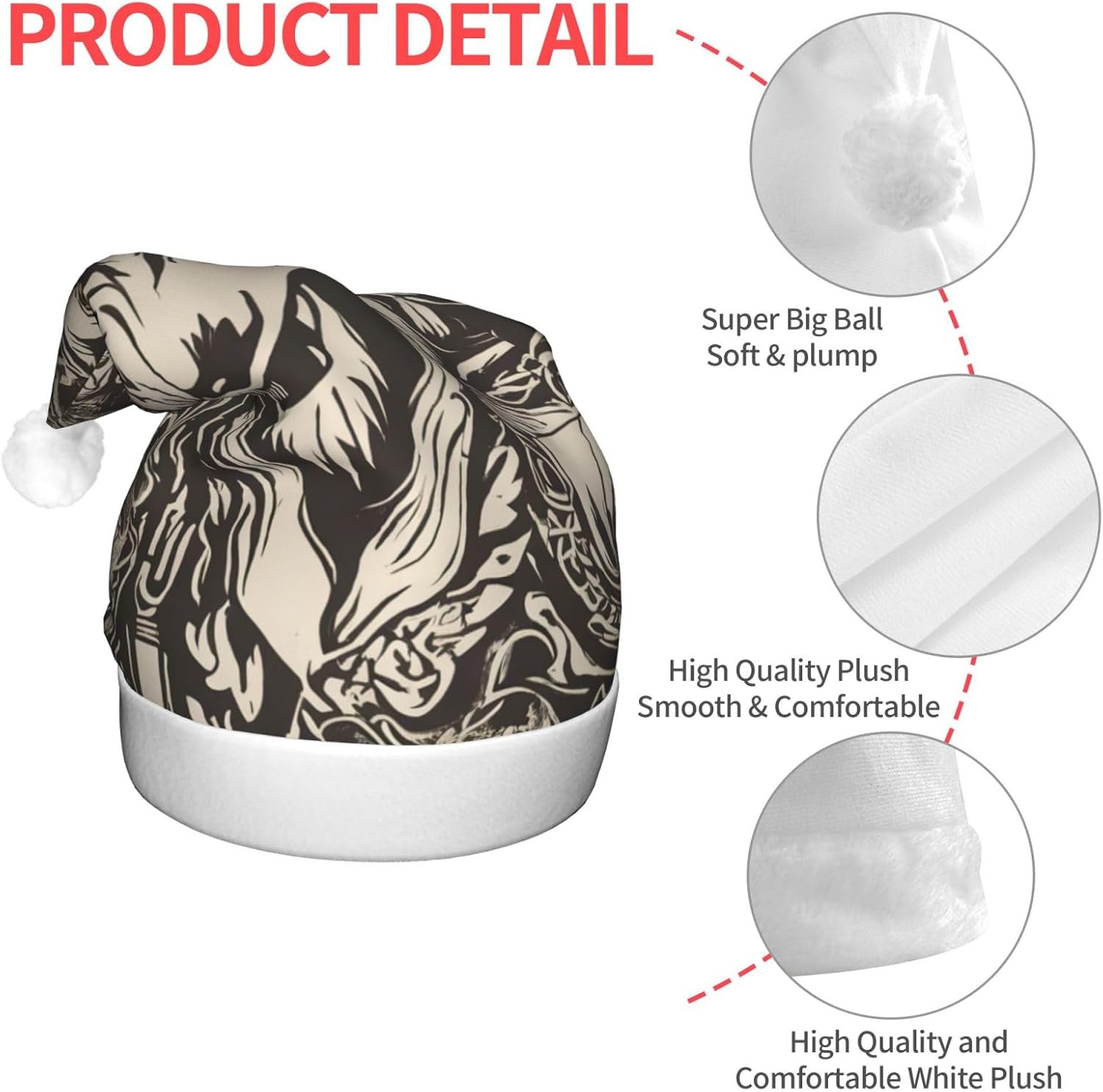 Wolf Motifs Food01 Print Santa Hat Plush Light Up Christmas Adult Hat