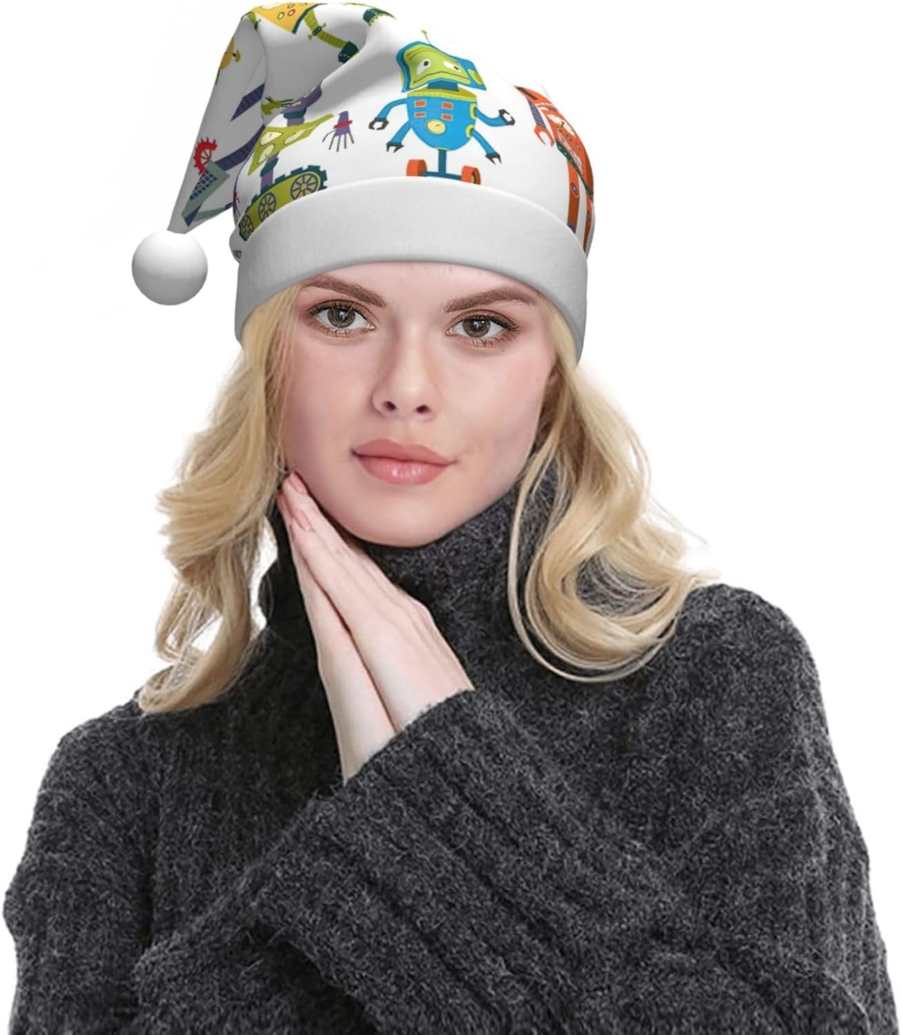 QinZheng Cute Cartoon Robots Santa Hat