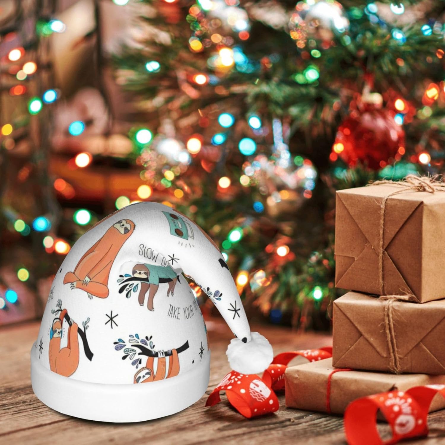 QINZHENG LED Brown Sloth Santa Halloween Hat