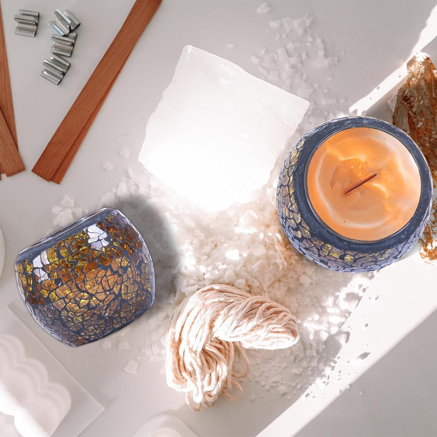 Scented Candle Holder Mosaic Glass Tea Light Holder Amber