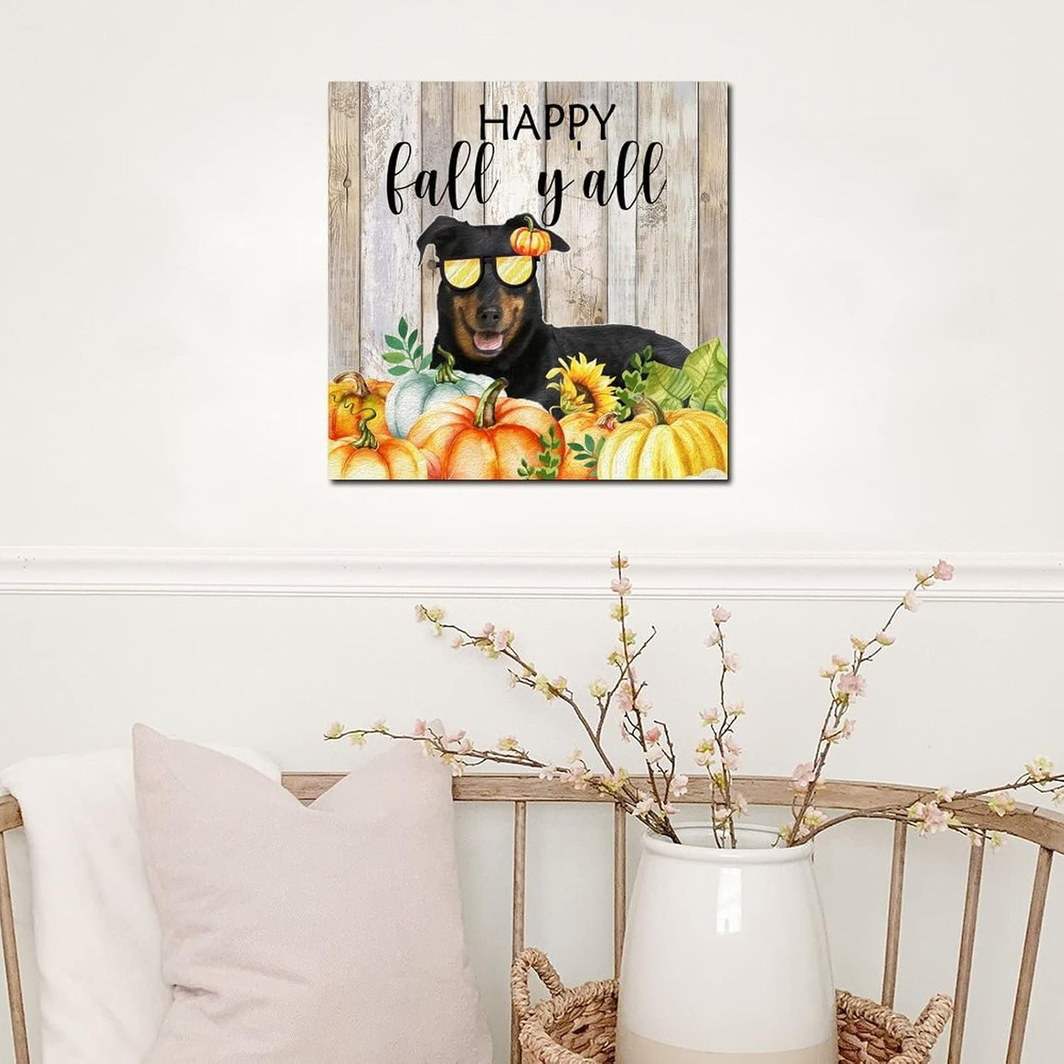 Thanksgiving Hello Fall Decor Wood Plaque 8x8in
