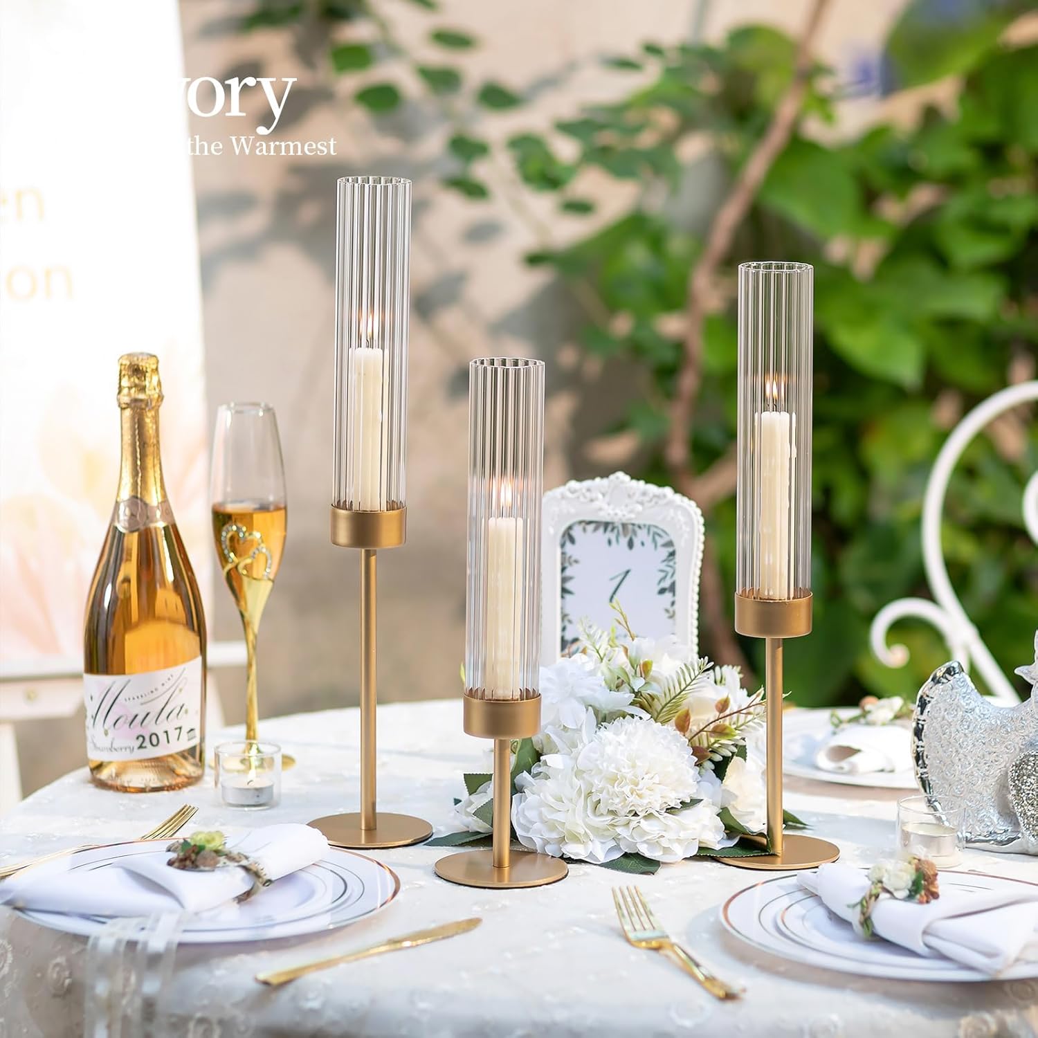 Hewory Gold Hurricane Candle Holders Set of 3