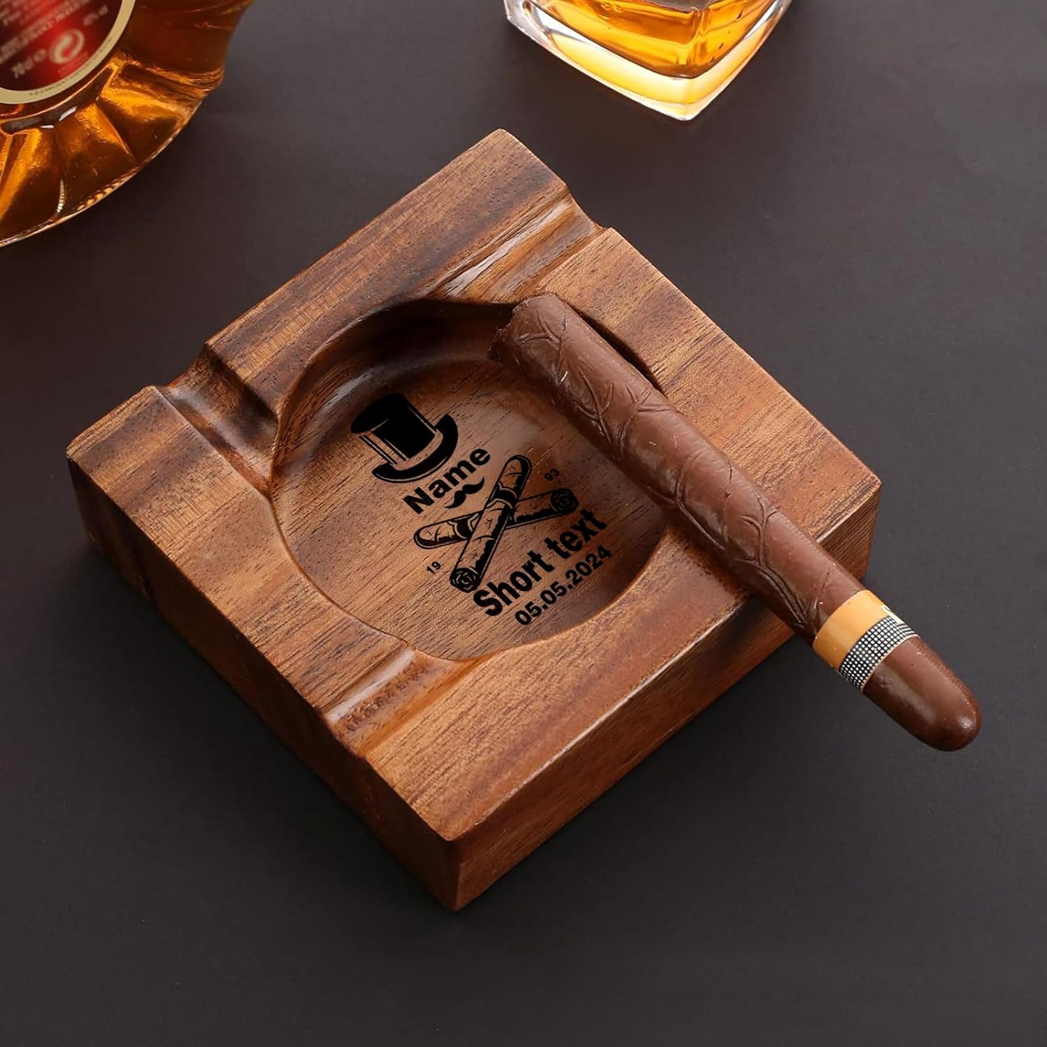 Personalized Wood Cigar Ashtray for Men