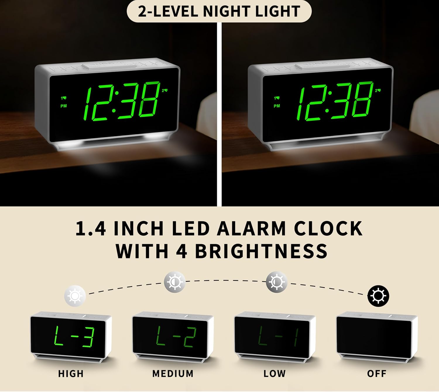 iTOMA Dual Alarm Clock with Snooze and Night Light