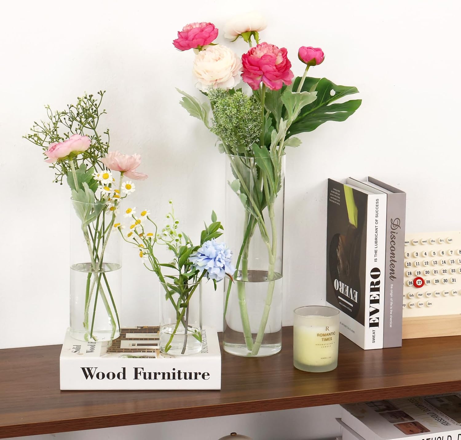 Fixwal 3 Pack Clear Glass Cylinder Vases 4 8 12 Inch