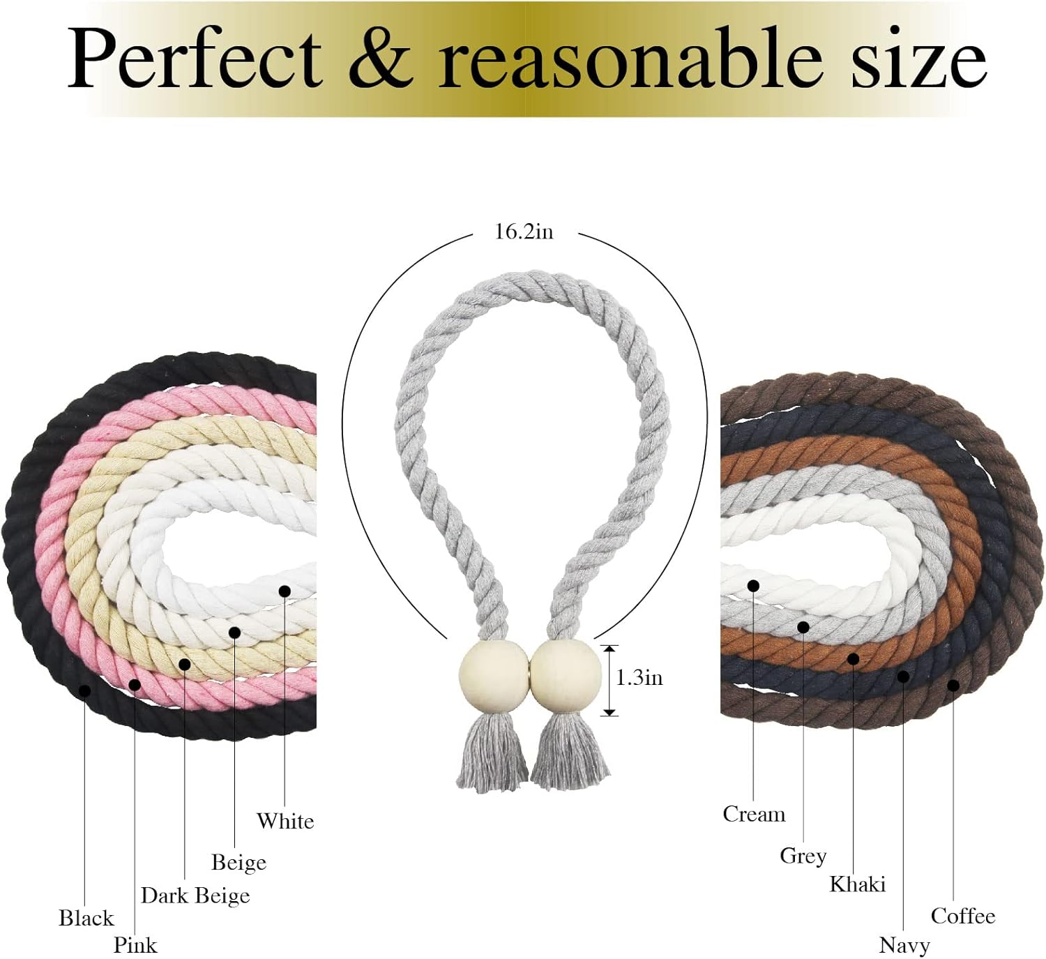 6 Pack Cotton Magnetic Curtain Holdbacks with Wooden Buckle No Tools Required