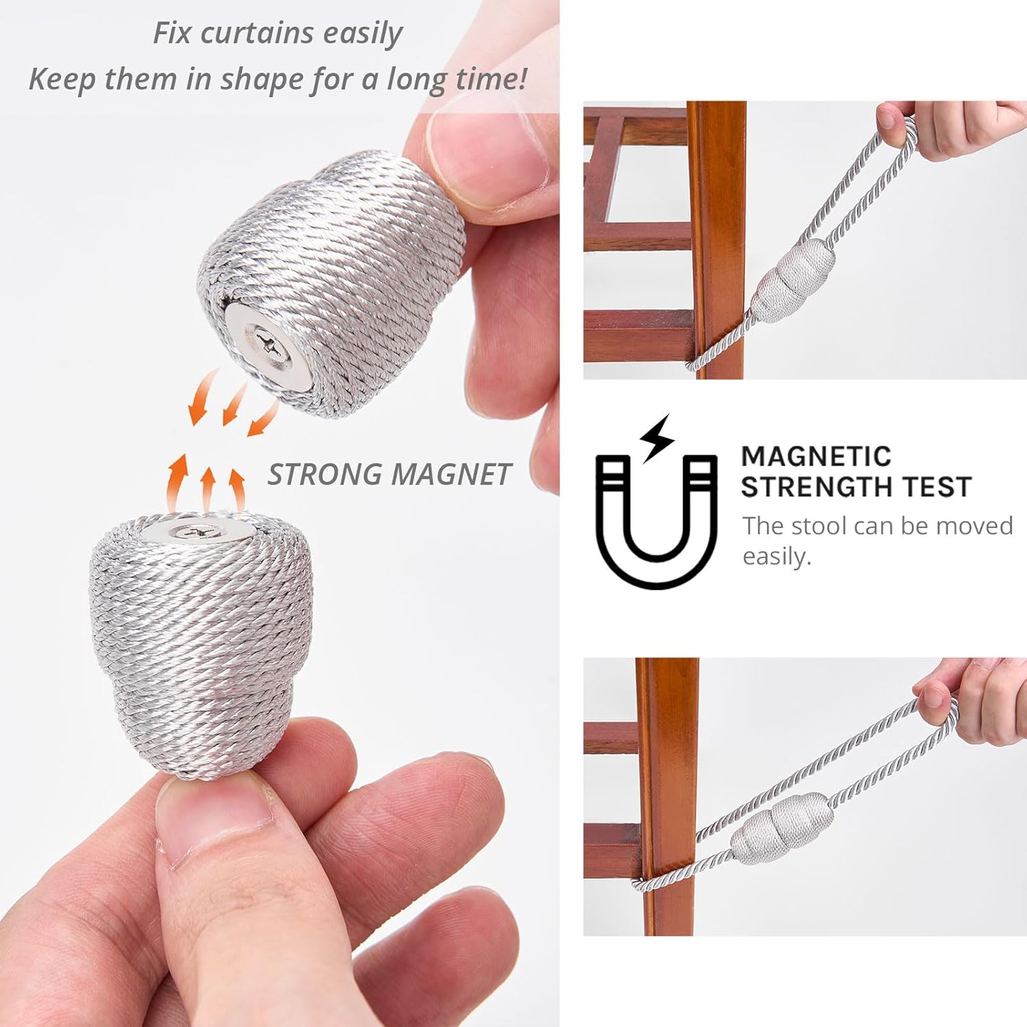 NICEEC 2 Pack Magnetic Curtain Holdbacks Grey