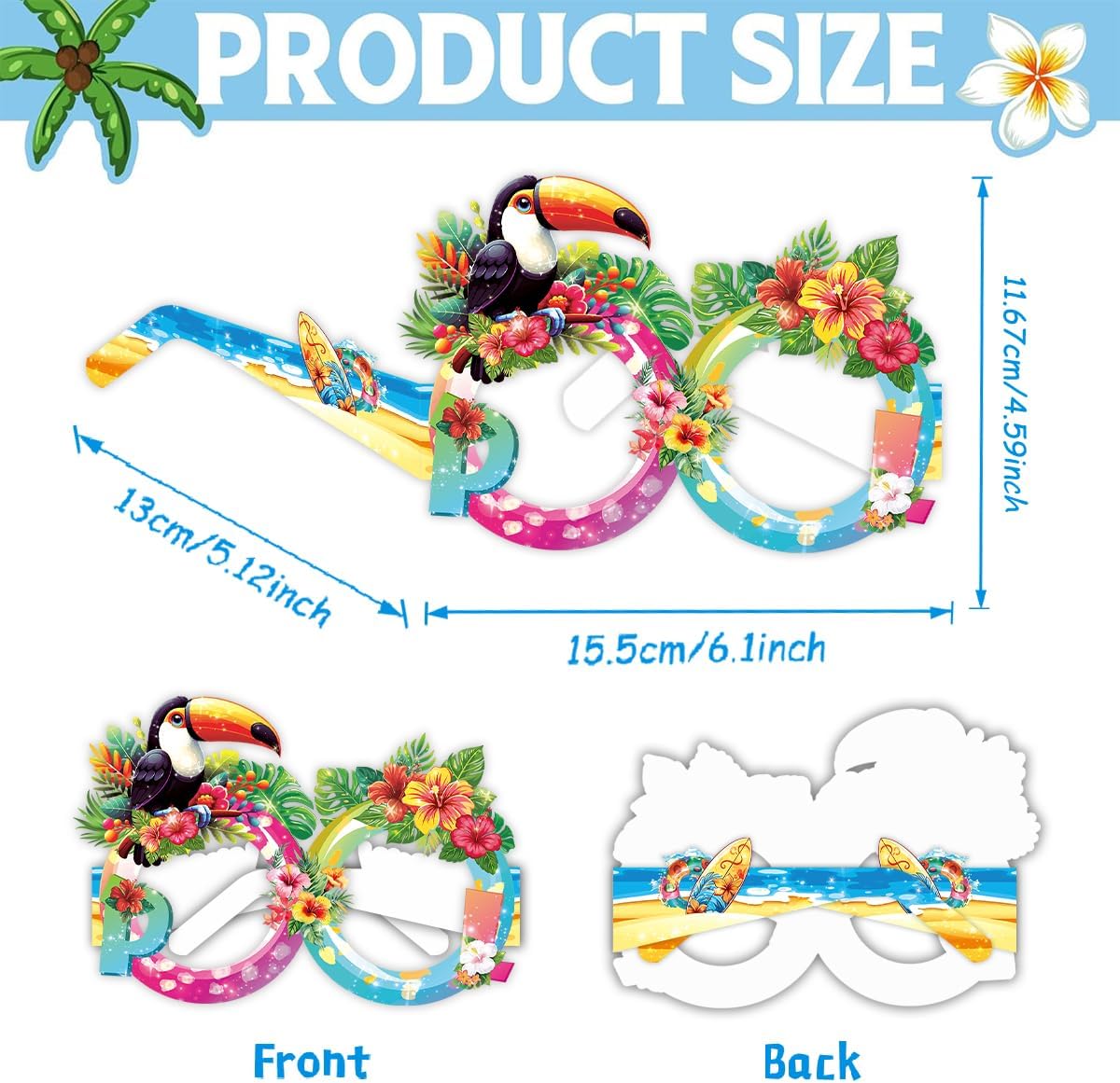 24 Pack Hawaiian Party Paper Sunglasses