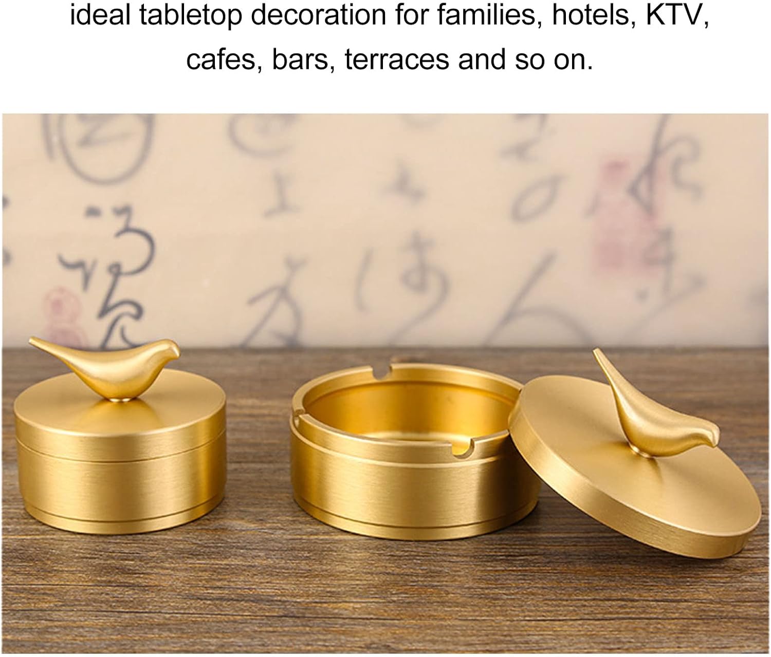 GLOGLOW Gold Ashtray with Lid 4 Slots Brass Decorative