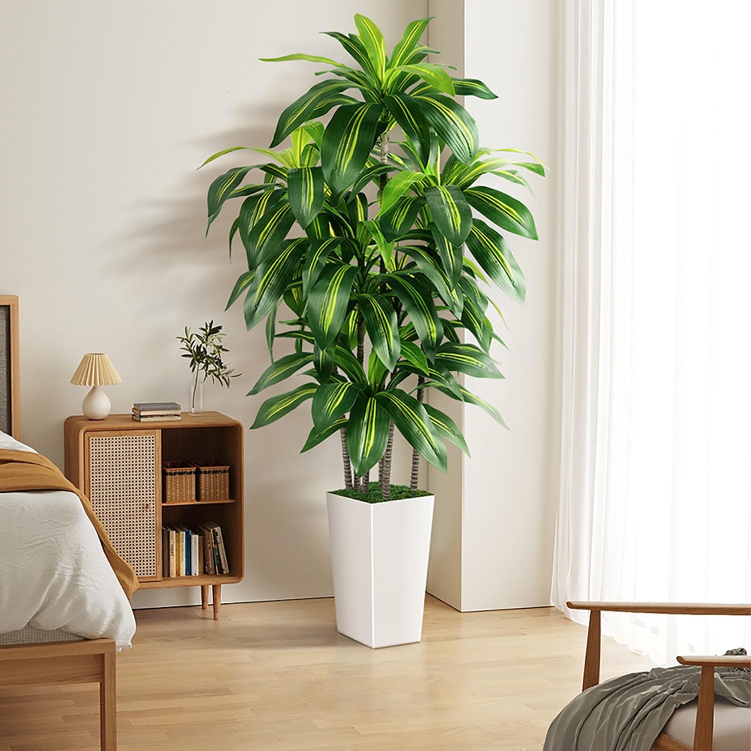 PUUKU 5FT Artificial Dracaena Tree with White Planter