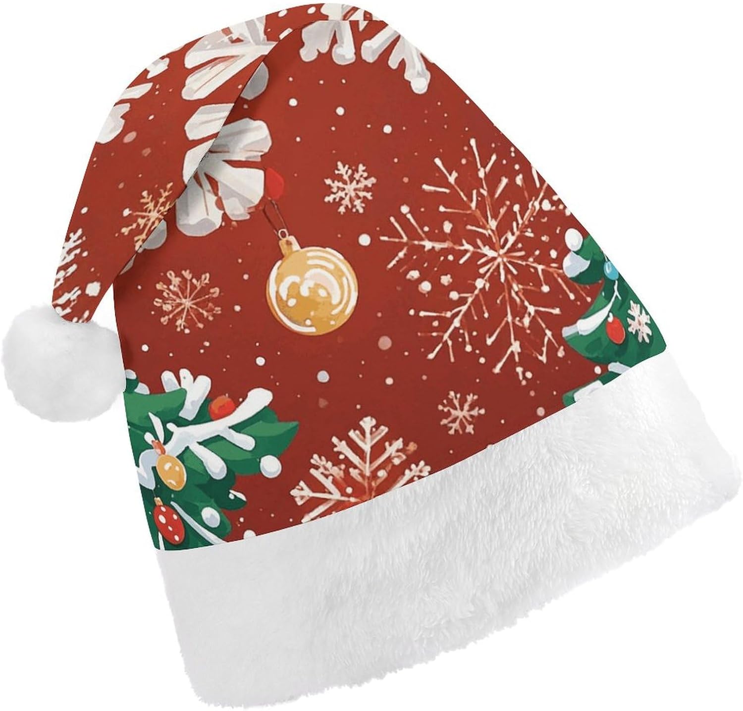Santa Hat With Snowflakes And Christmas Trees Holiday Headwear