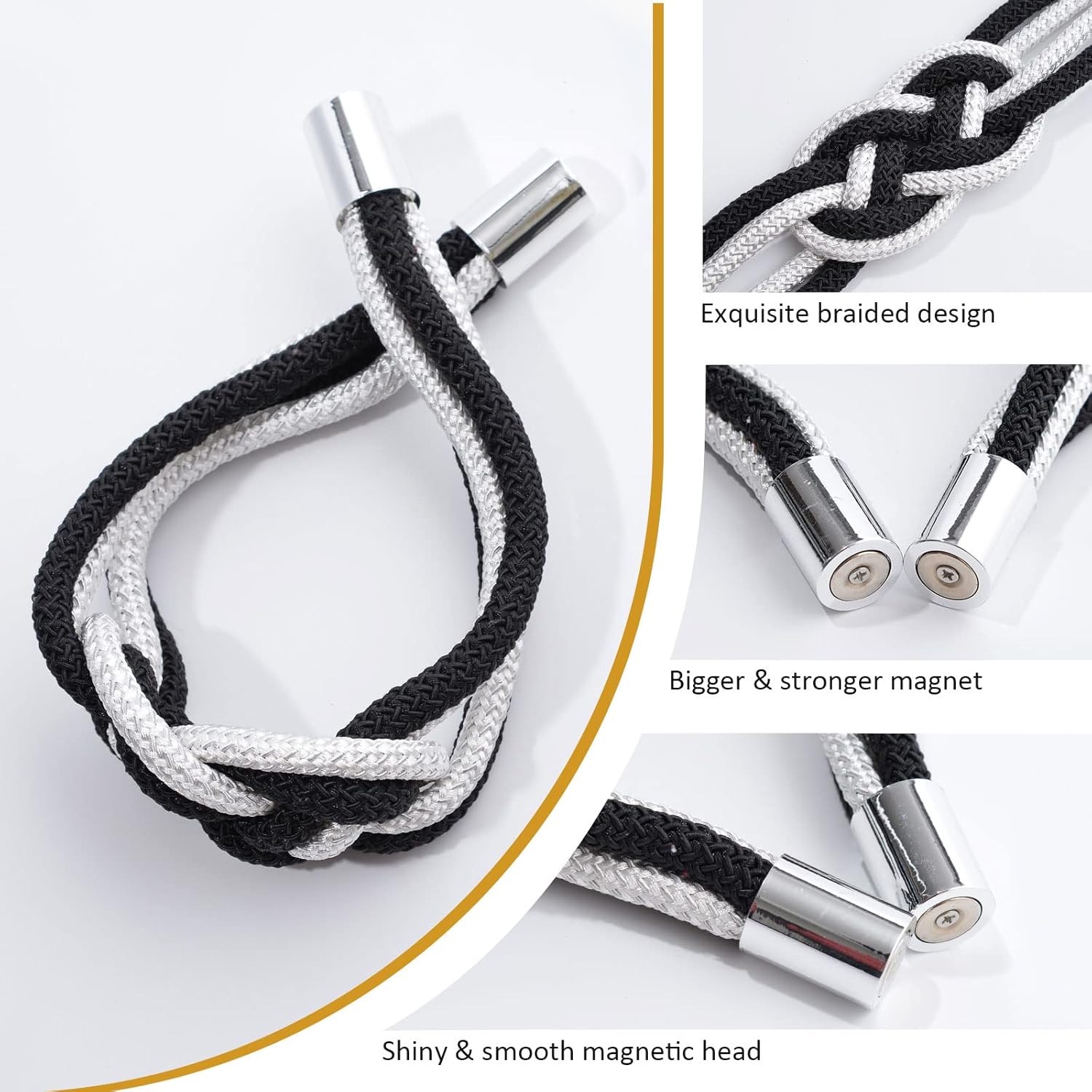 NICEEC Magnetic Curtain Tiebacks 2 Pack Black White