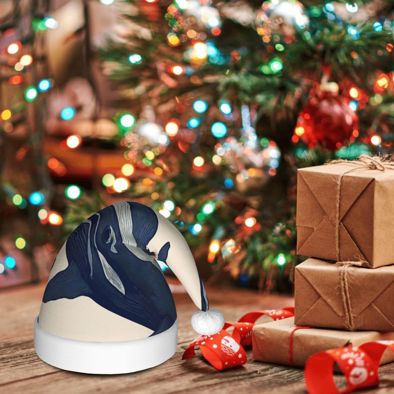 Whales01 Print Christmas Santa Hat Plush for Adults