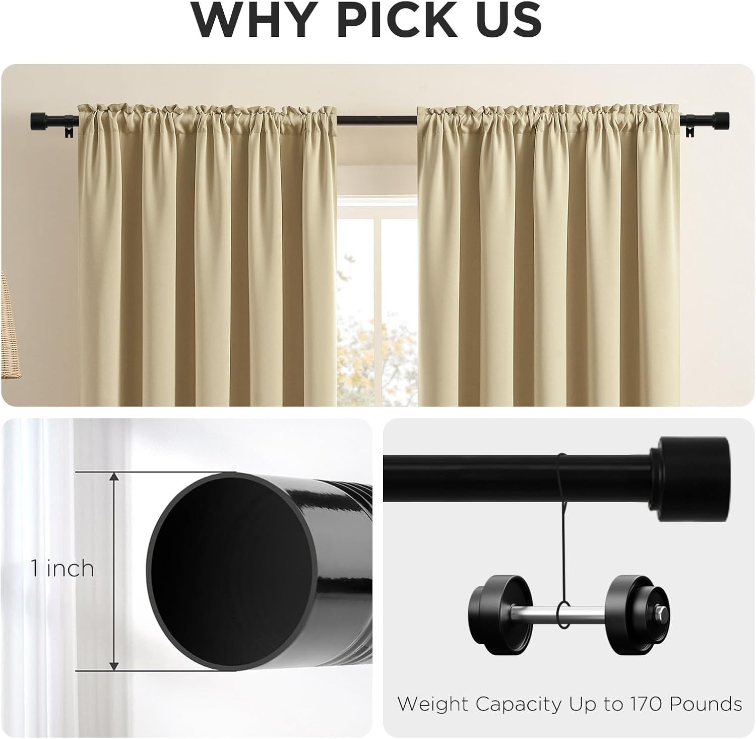 Joydeco Adjustable Curtain Rods 32-120 Inches
