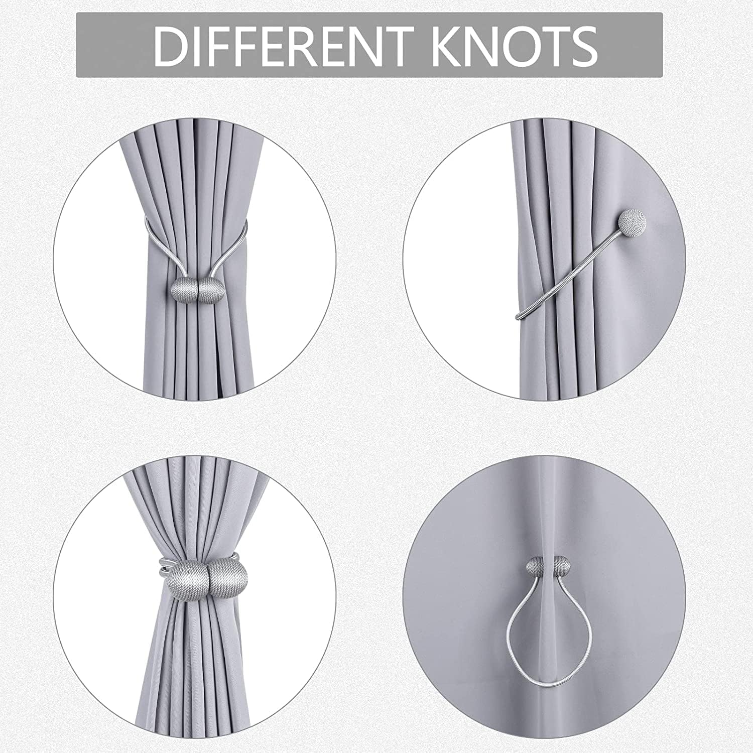 Strong Magnetic Curtain Tiebacks with Woven Ropes - 4pcs Grey Set