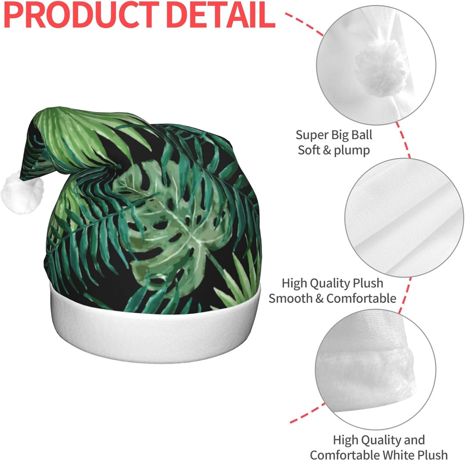 Transparent Palm Leaf Santa Hat Plush Light Up Christmas Headwear