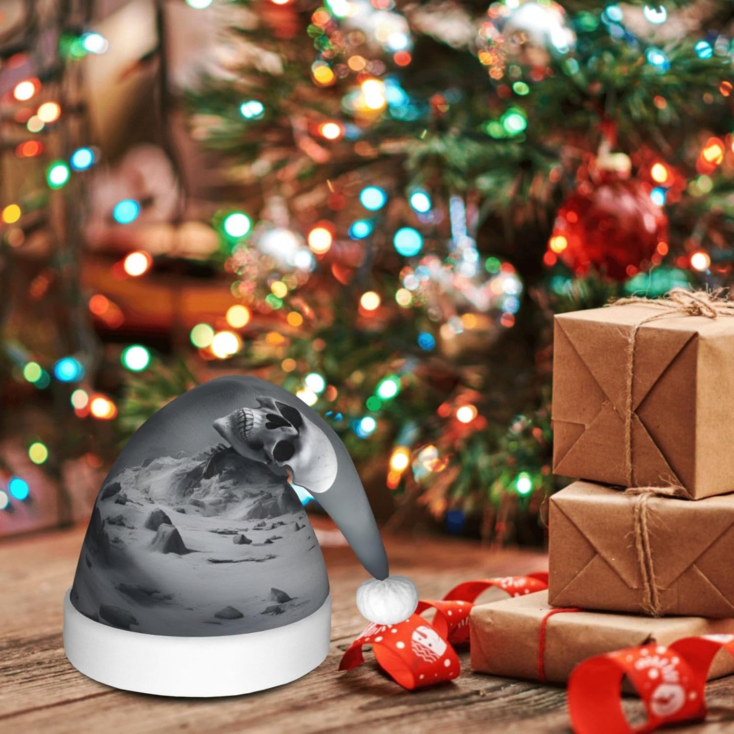 White Punk Santa Hat Plush Christmas Headwear For Adults 1 Pcs