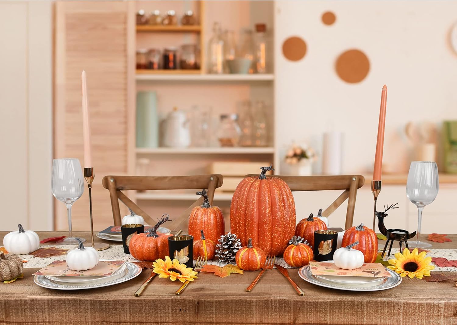DearHouse 7Pcs Artificial Pumpkin Fall Decor Set