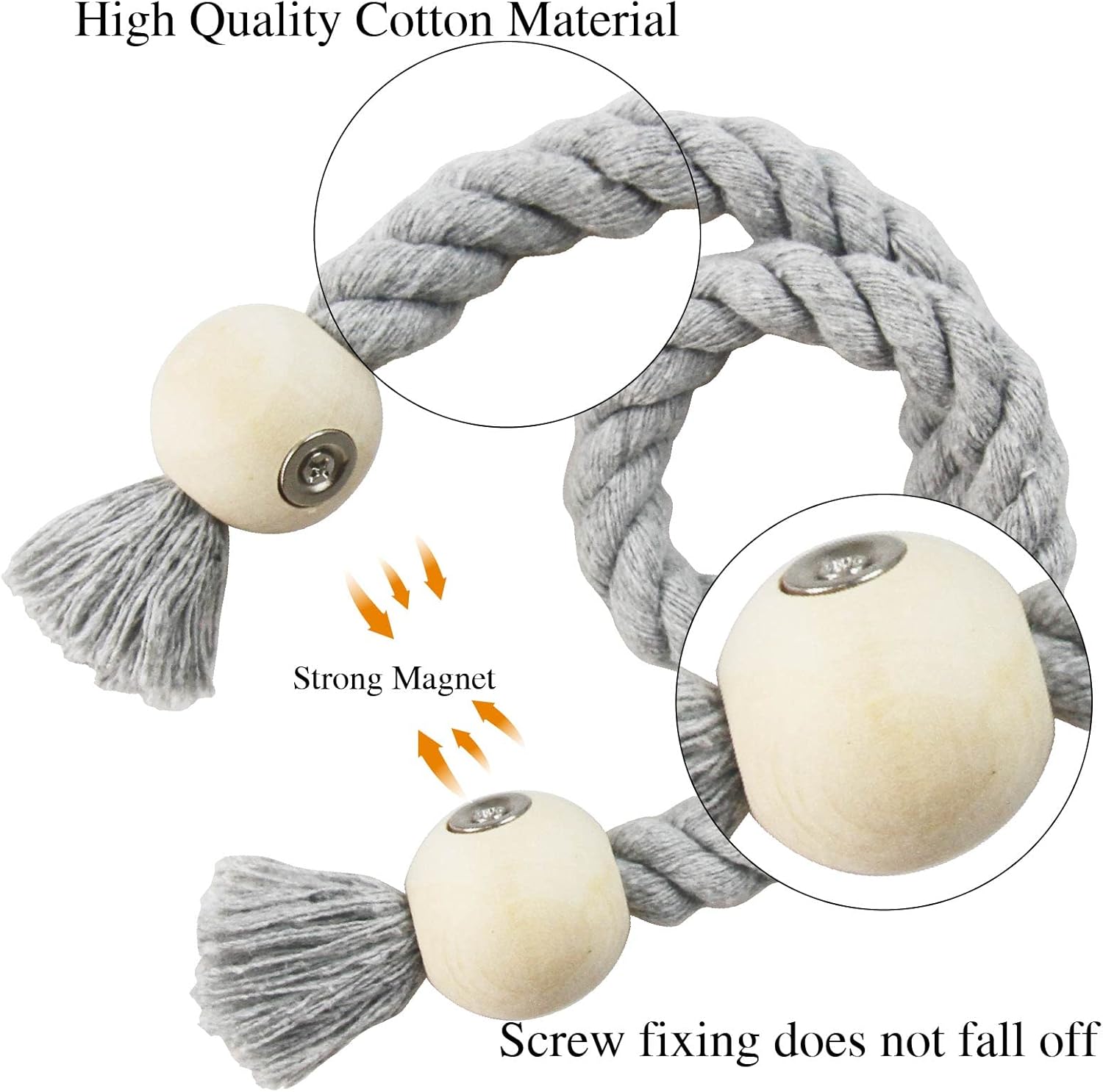 6 Pack Cotton Magnetic Curtain Holdbacks with Wooden Buckle No Tools Required