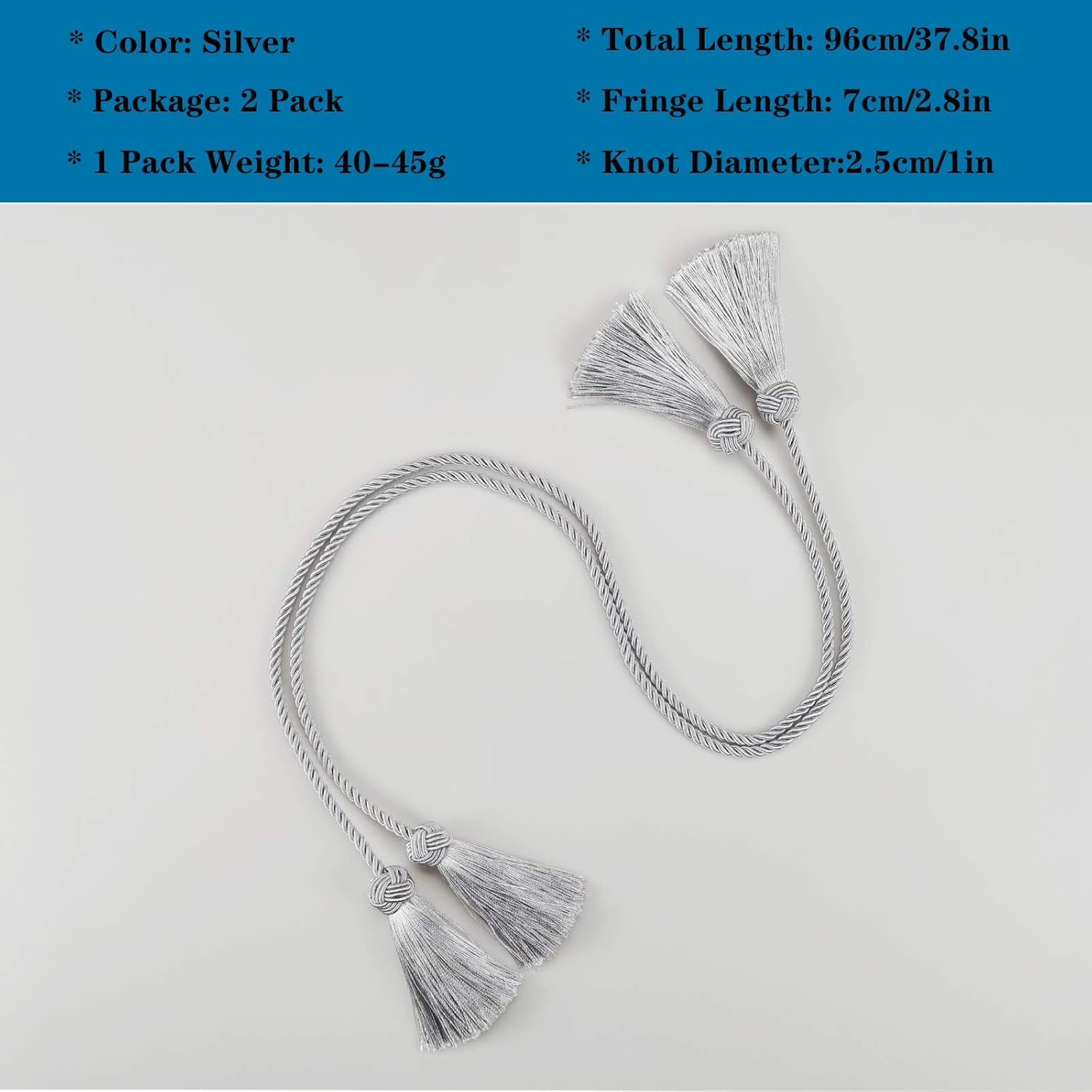 Elegant Curtain Tiebacks with Tassel Grey 2 Pack