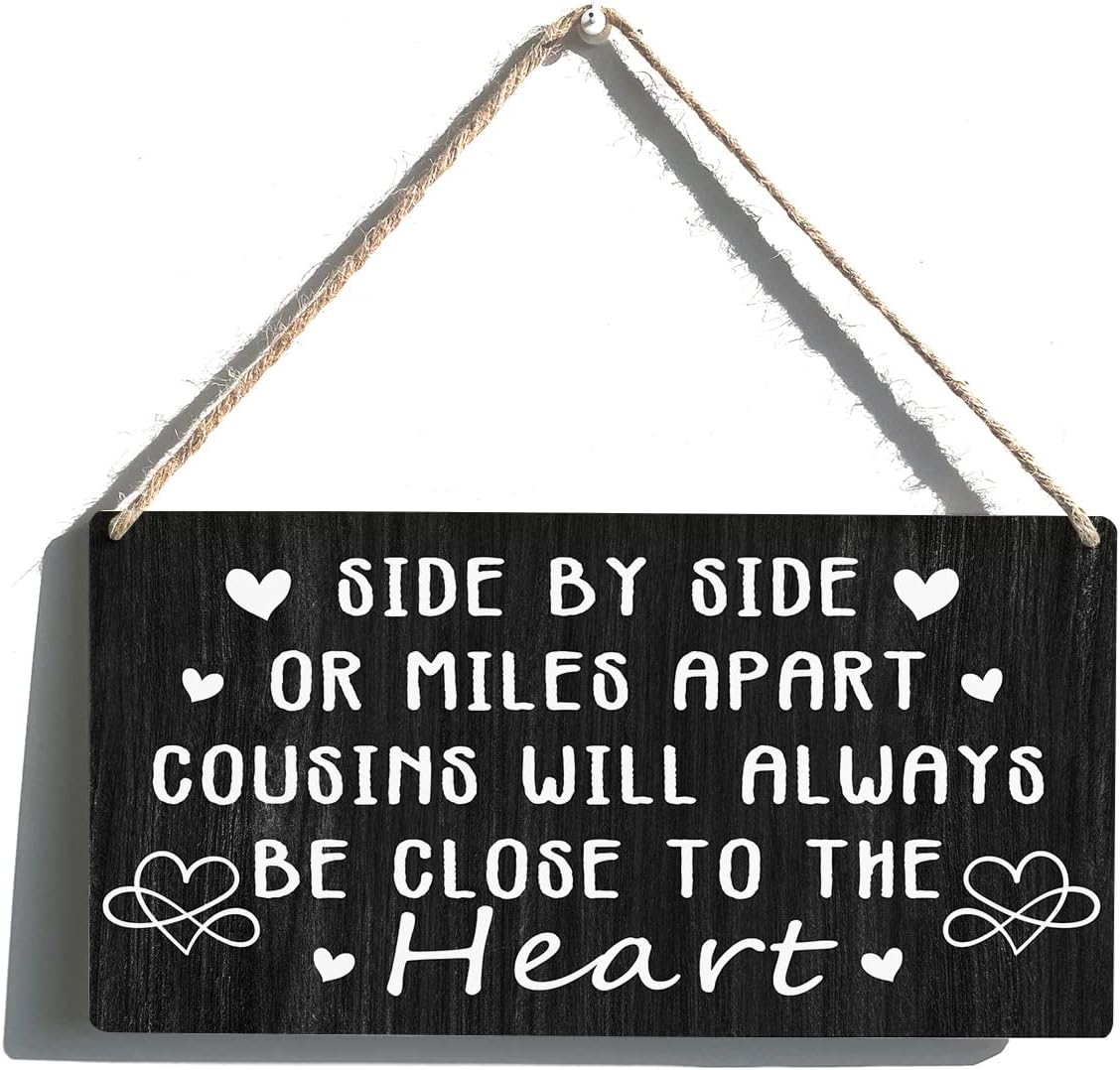 Cousins Sign Gift Farmhouse Style Wooden Hanging Plaque 12x6 Inches