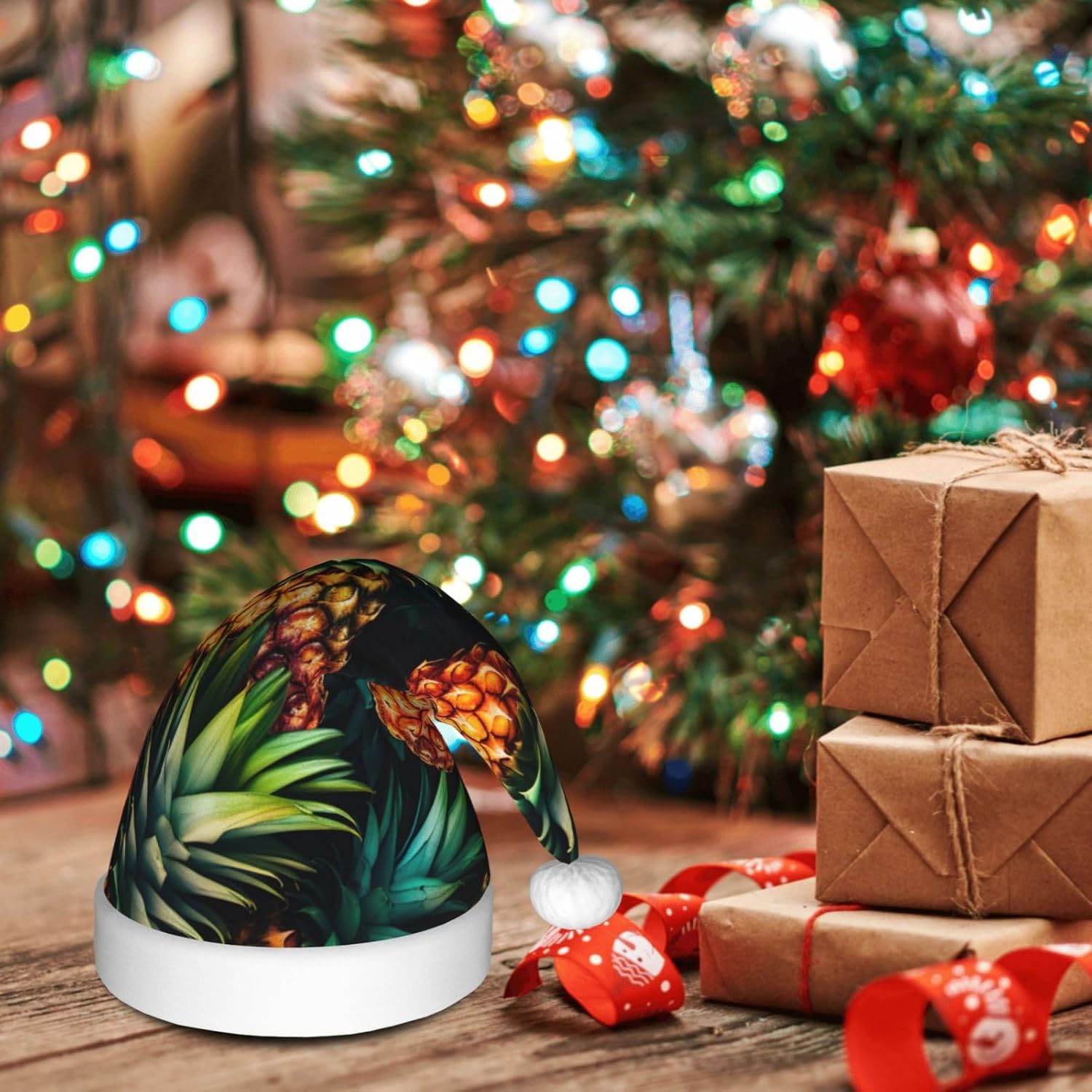 QinZheng Tropical Pineapple Santa Hat for Women Adult