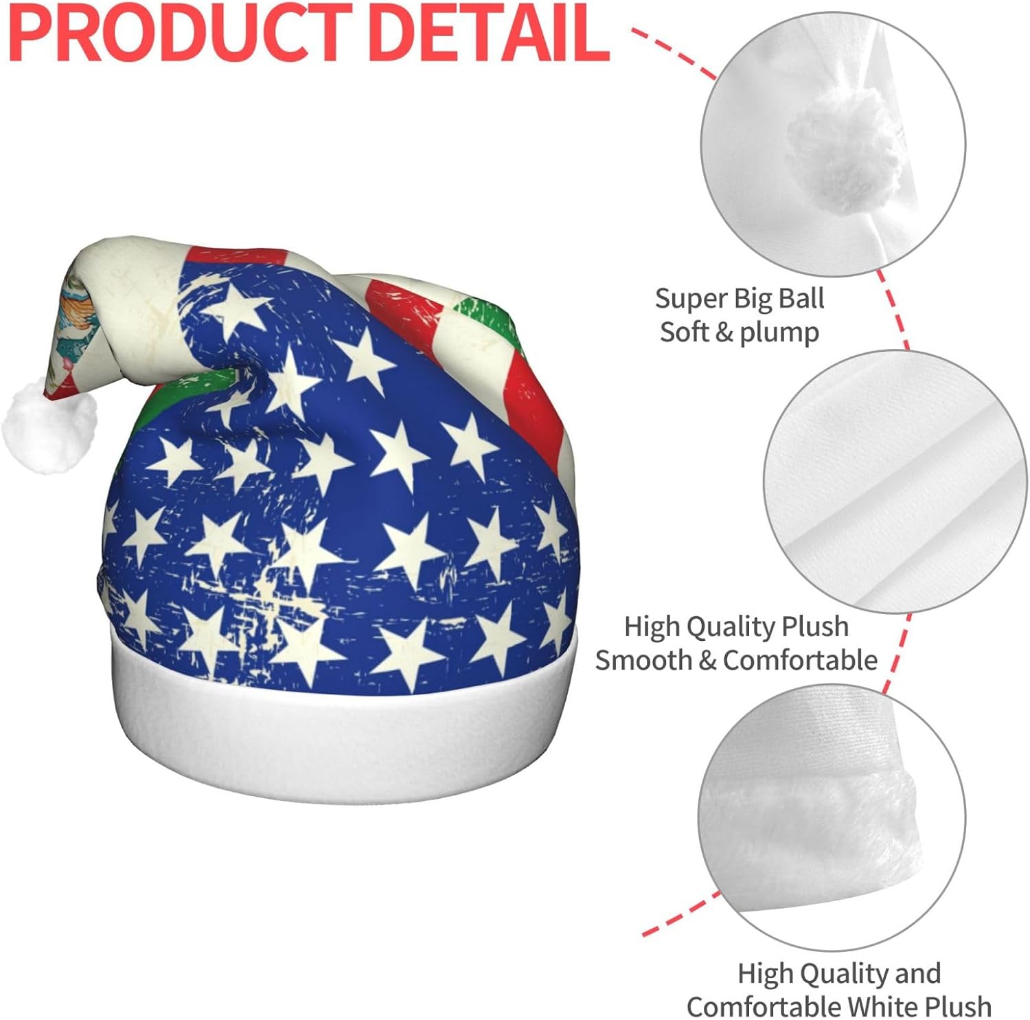 Mexican American Flag Print Santa Hat with LED Light Up