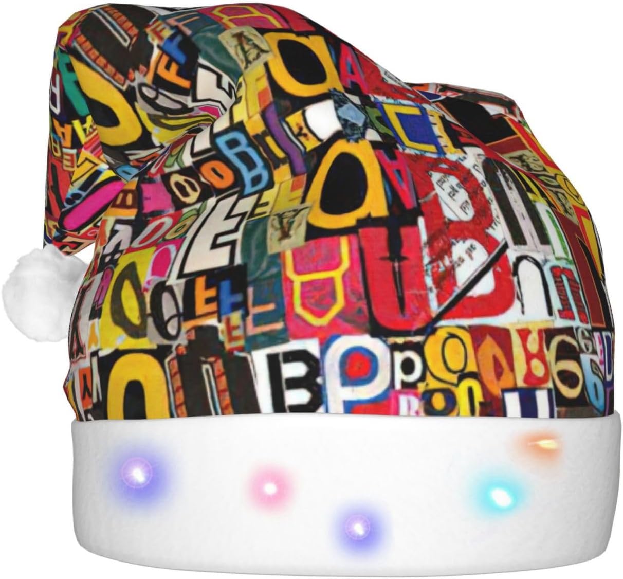 Letter Number Print Santa Hat Plush Light Up Winter Party Hat