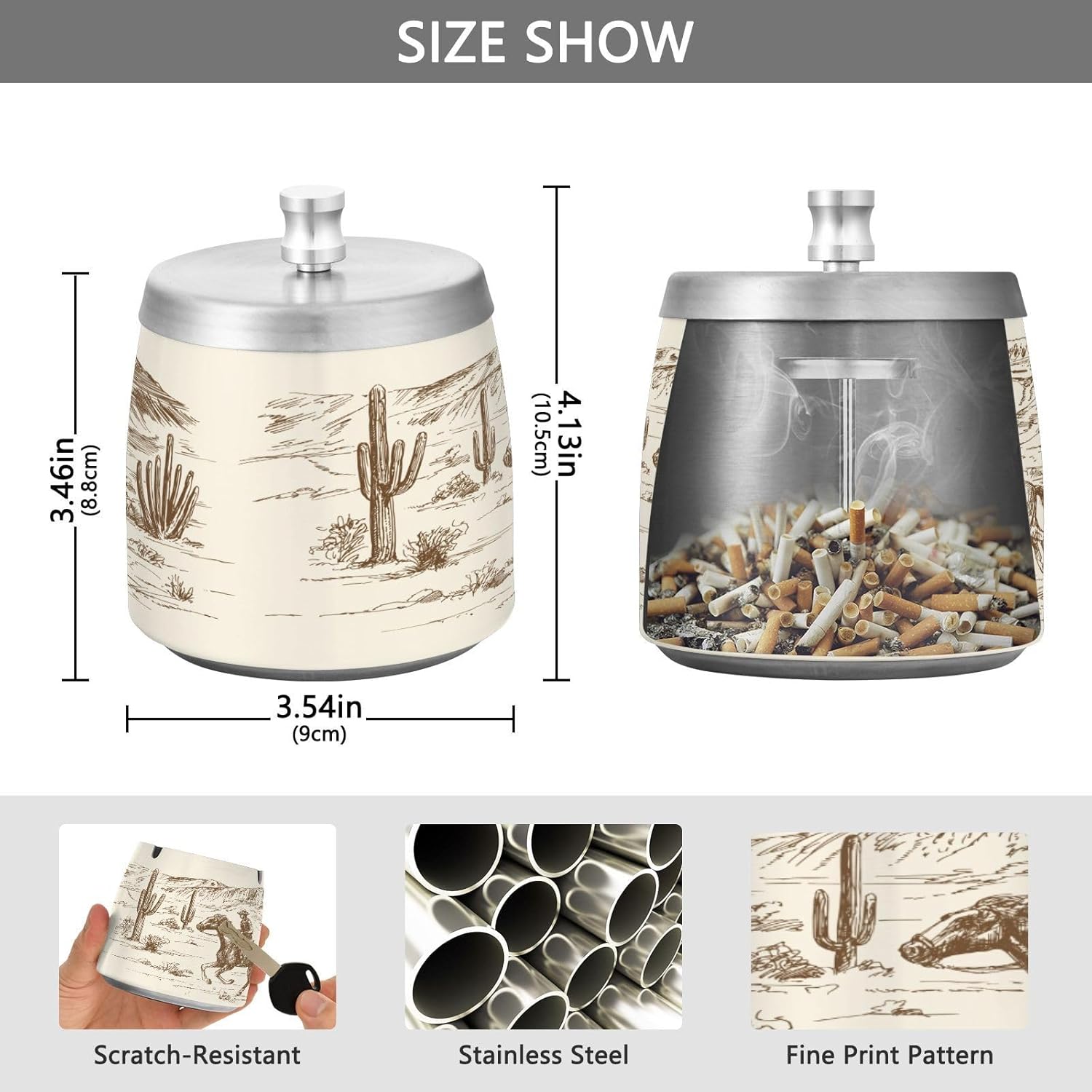 YANENDIE Western Desert Cowboy Ashtray with Lid