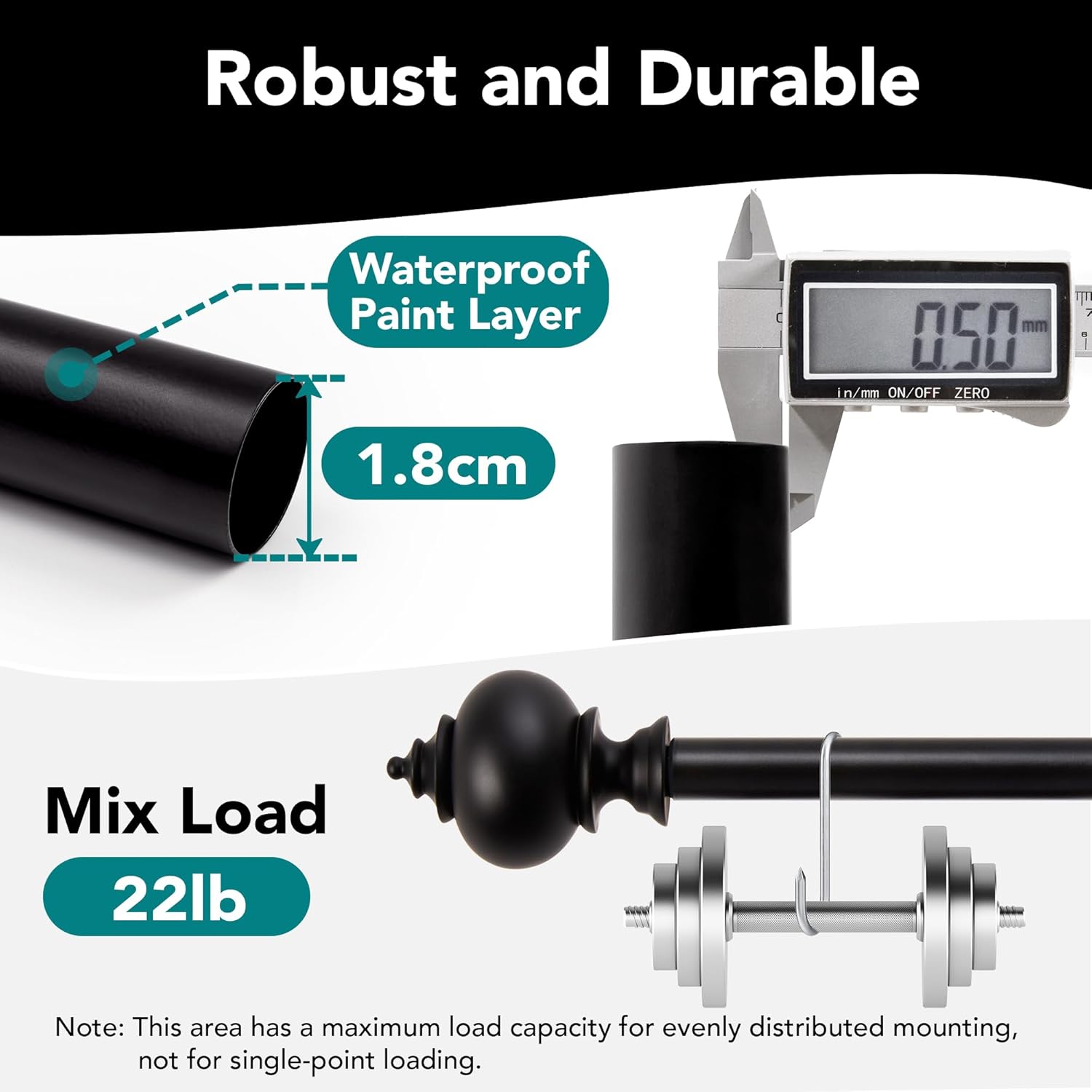 Deconovo Heavy Duty Black Curtain Rod Adjustable 48-84 Inch