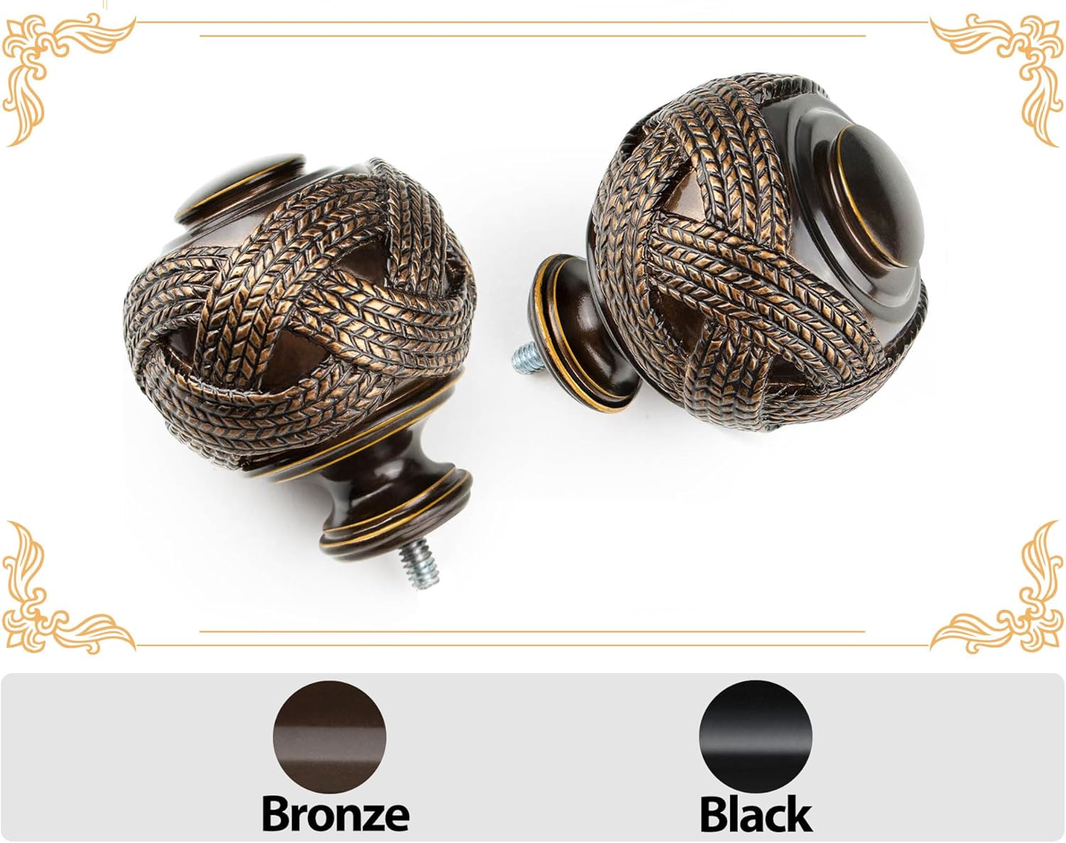 USFOOK Bronze Curtain Rods 48-84 Inch with Leaf Finials