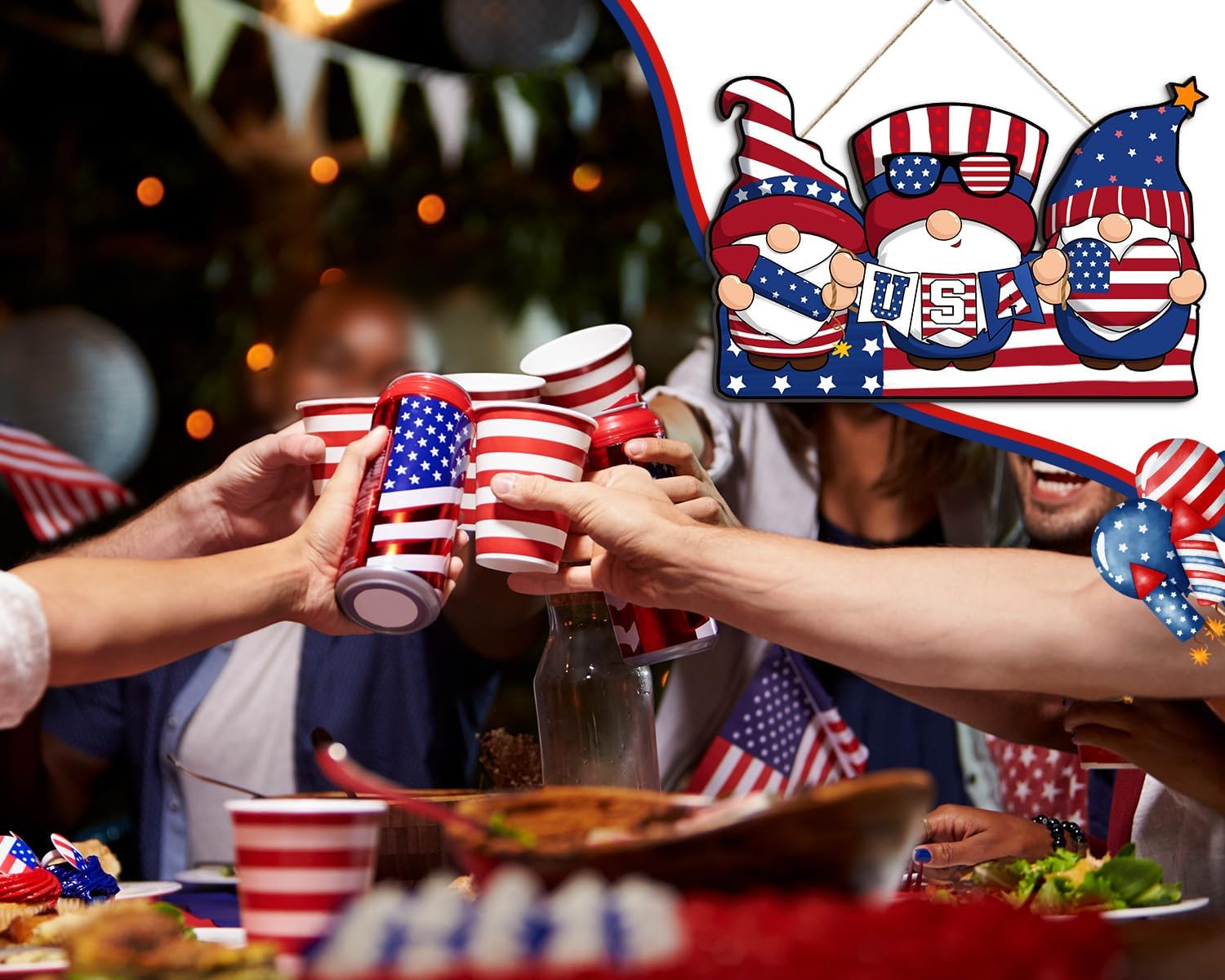 4th of July Wooden Flag Wall Sign with Rope