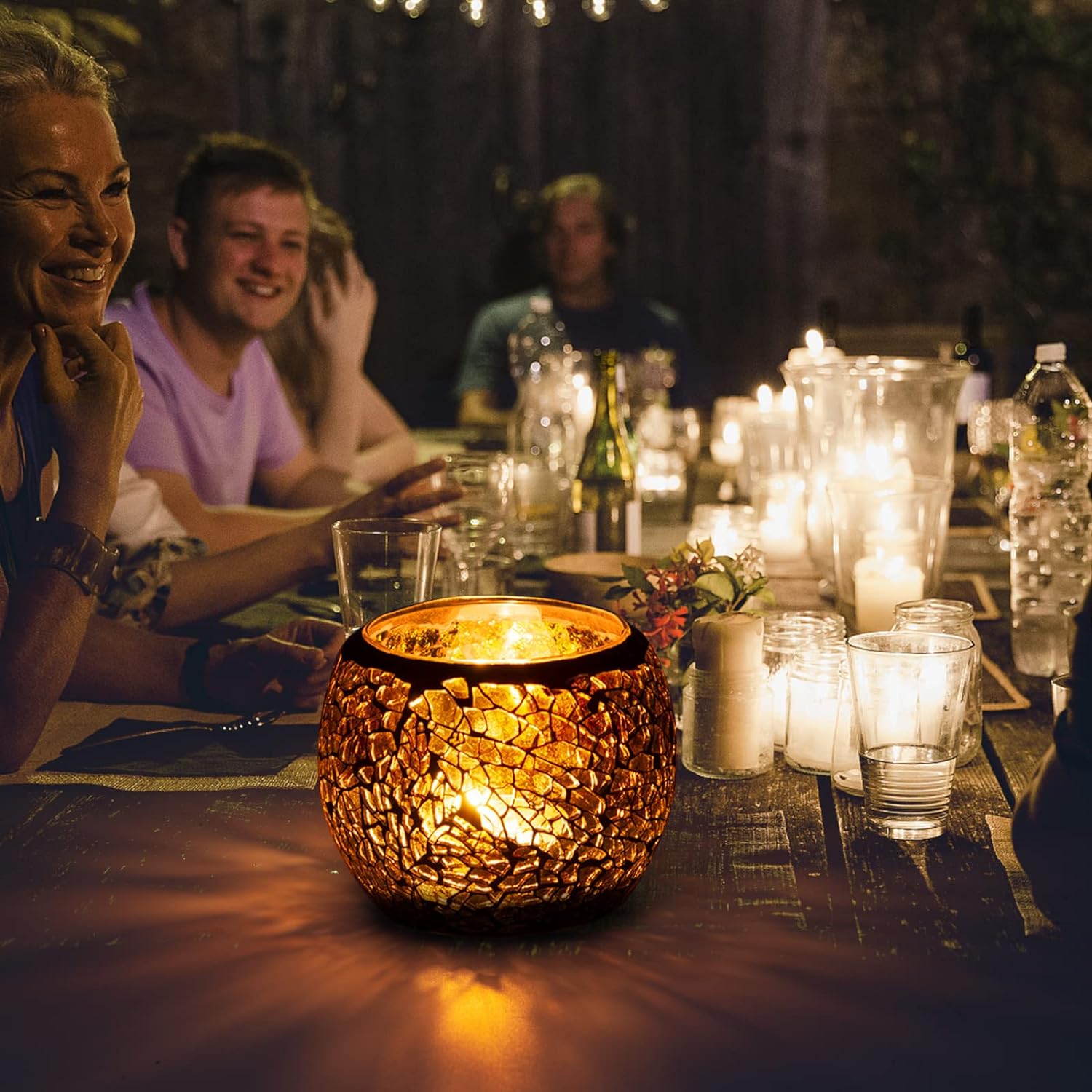 Scented Candle Holder Mosaic Glass Tea Light Holder Amber