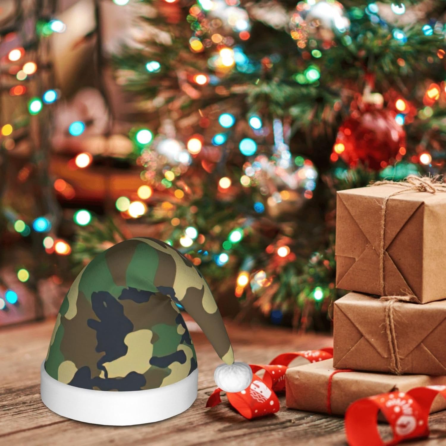 Green Military Camo Christmas Santa Hat Small Size