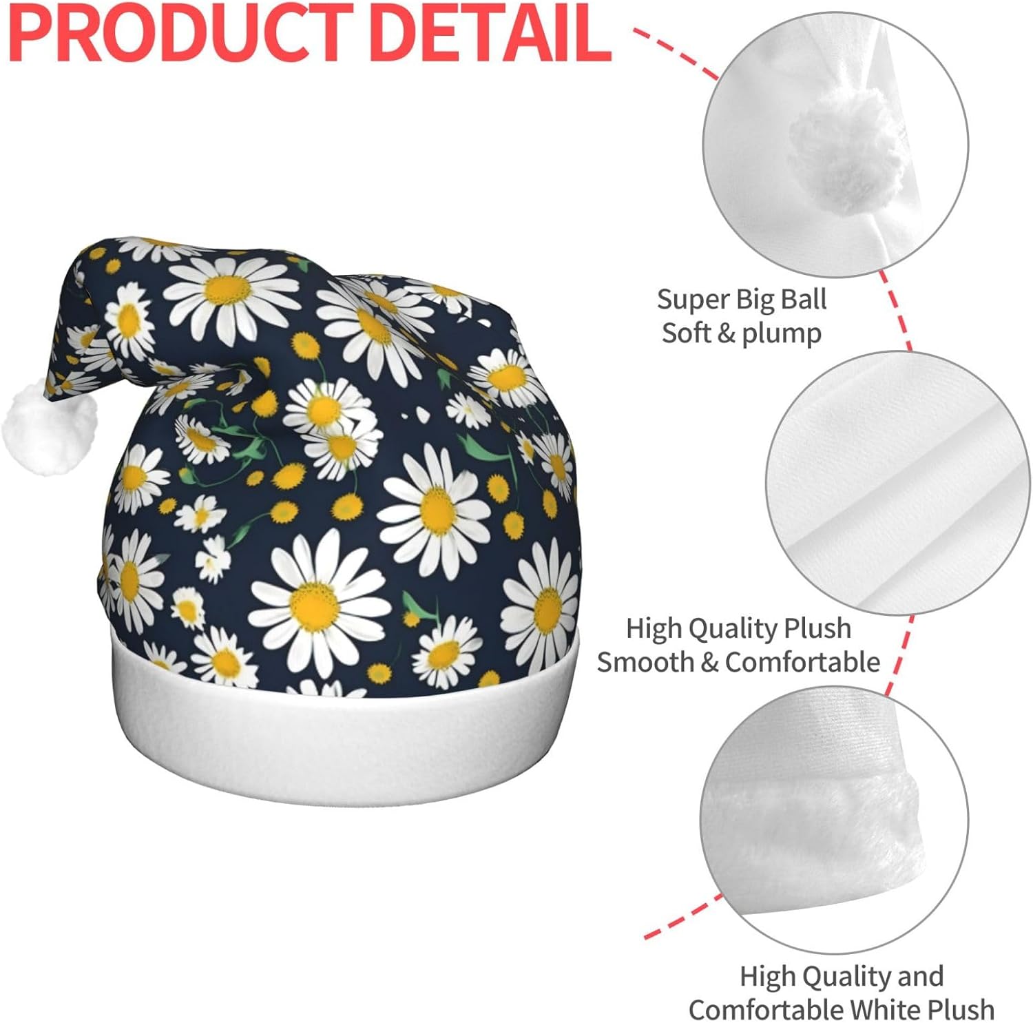 Floral Daisies Print LED Christmas Santa Hat for Adults