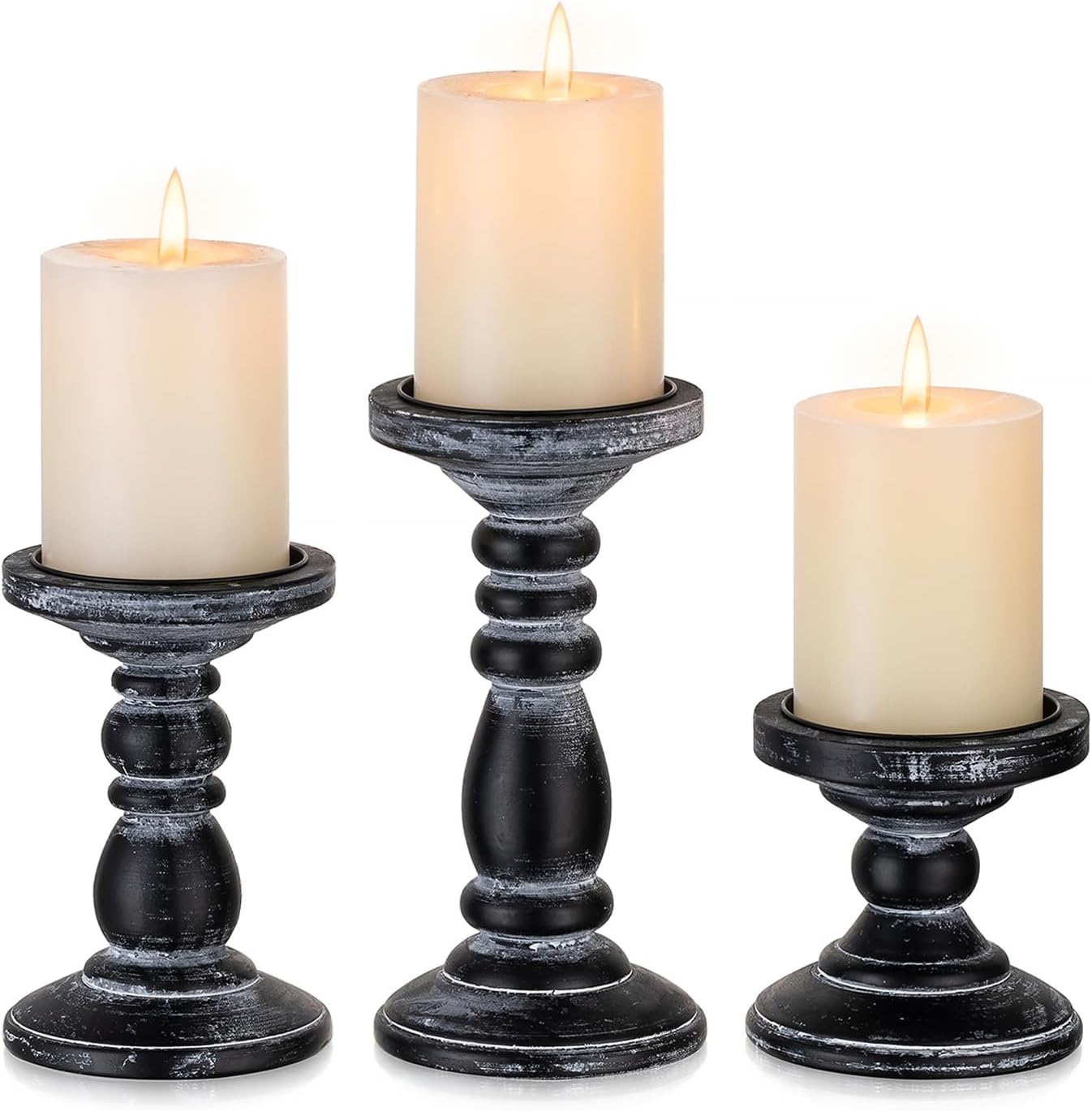 Inweder 3Pcs Rustic Black Candle Holders for Pillar Candles