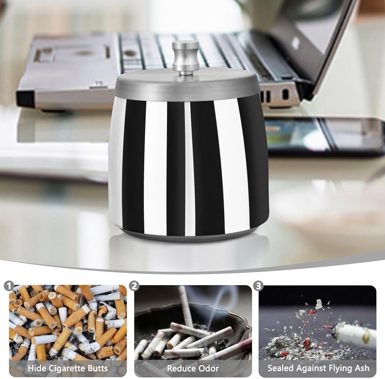 Stainless Steel Windproof Ash Tray for Outdoor Use