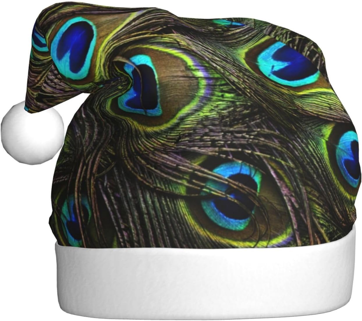 QINZHENG Peacock Print Santa Hat Christmas Gift for Women