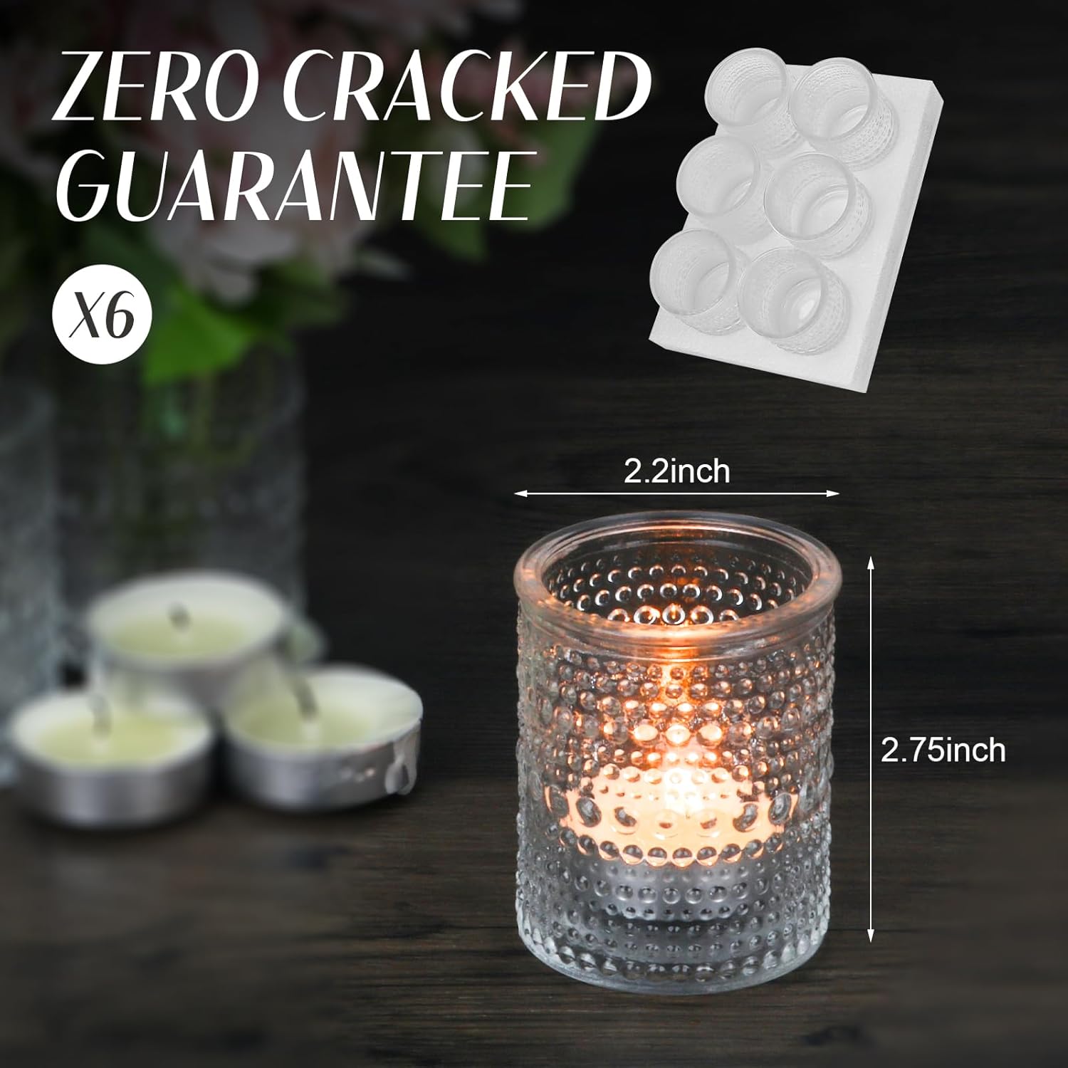 HOXHA 6 Pack Clear Glass Votive Candle Holders