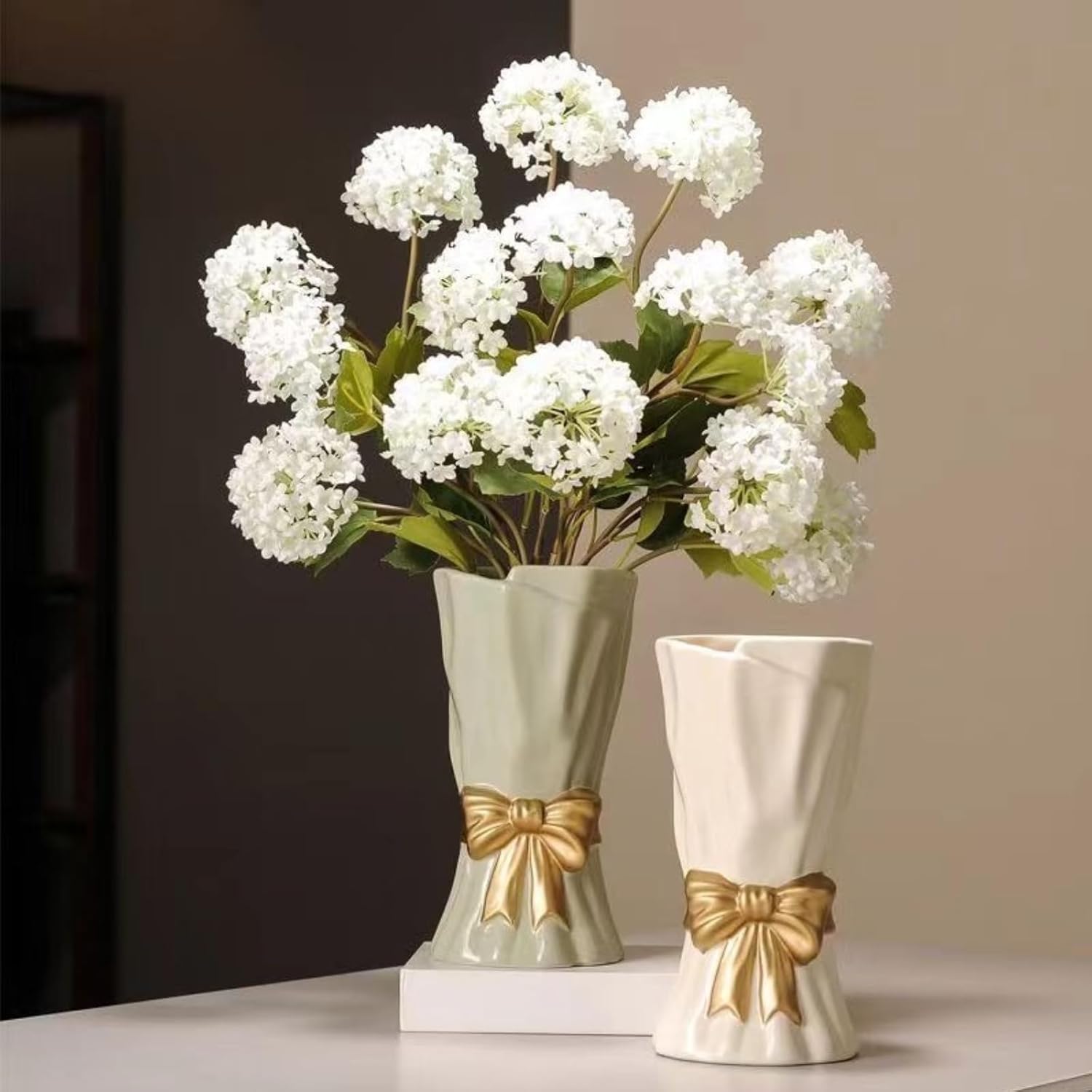 WLGRANJIA Bow Vase White Ceramic for Home Decor