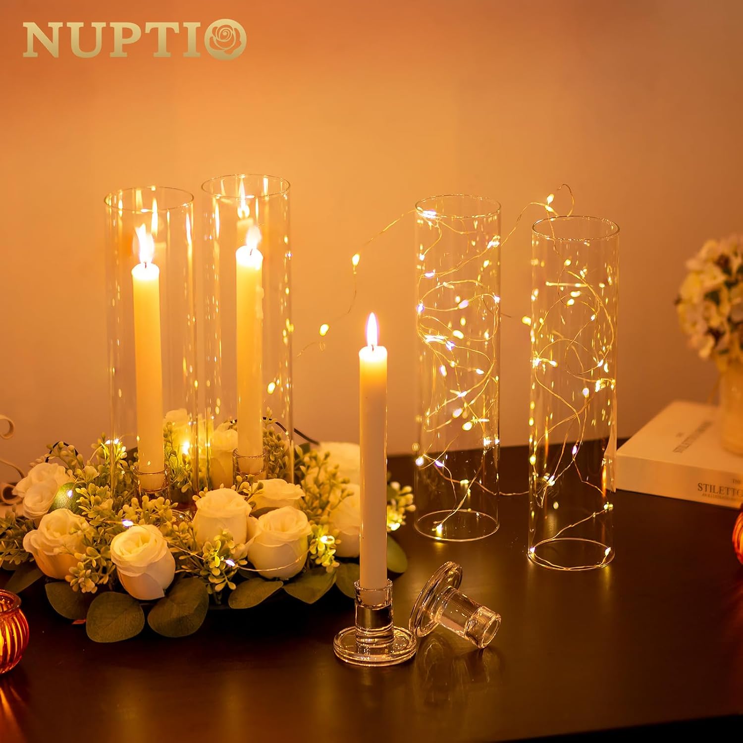 NUPTIO Windproof Hurricane Candle Holder Set 10 Pcs
