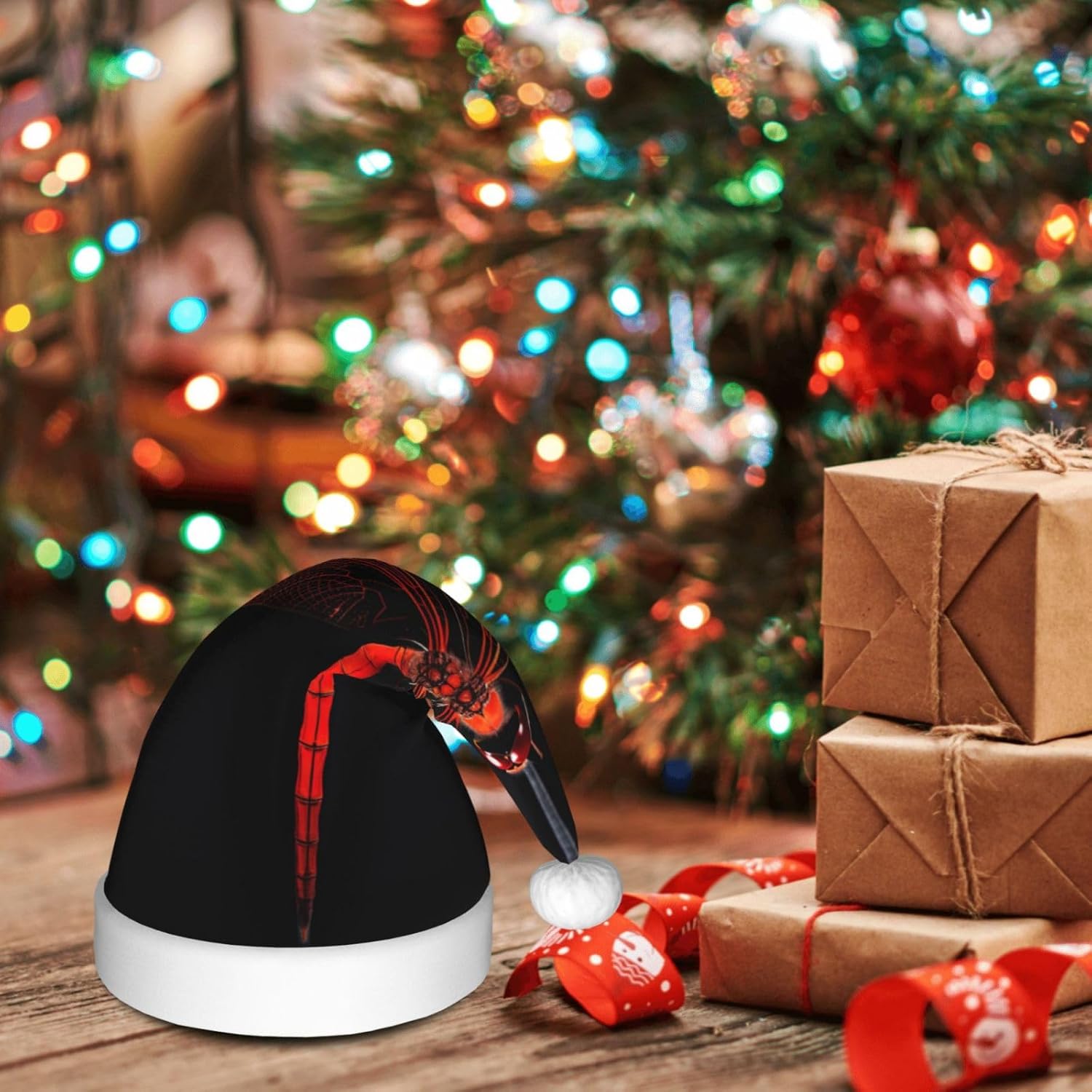 QINZHENG Abstract Red Dragonfly Santa Hat