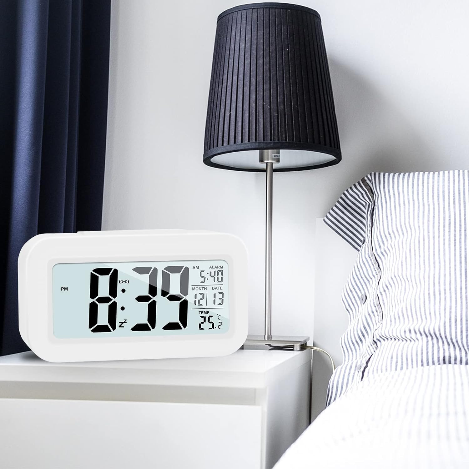 Hooporia White Digital Alarm Clock with LCD Screen and Snooze