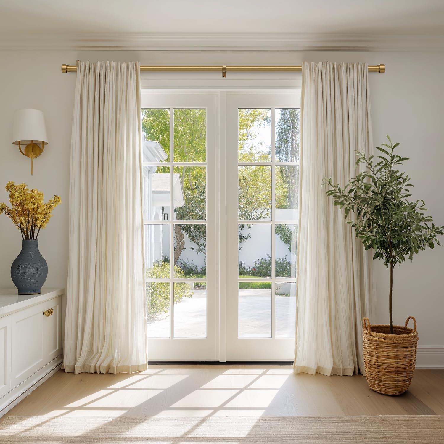 Warm Gold Brass Curtain Rod with Solid Metal Finials