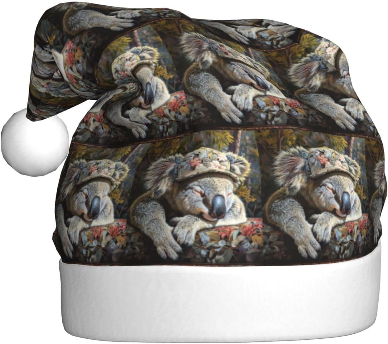 Sleeping Koala Christmas Santa Hat Plush Funny Adult Party Hat